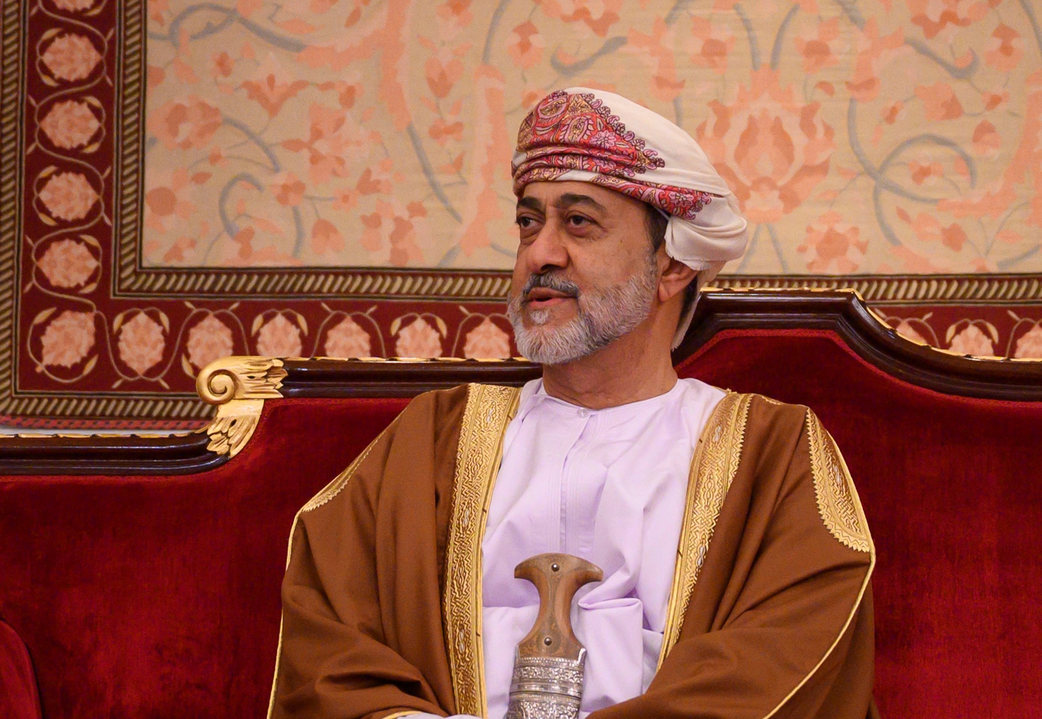 Oman's Sultan Haitham bin Tariq meets with US Secretary of State at al-Alam palace in the capital Muscat on February 21, 2020.