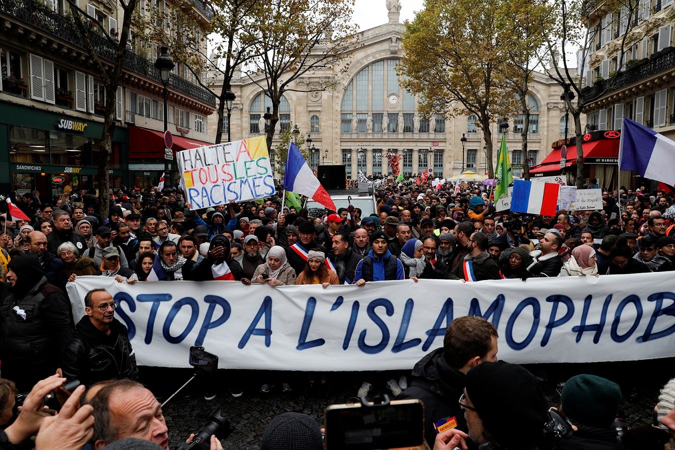 People demonstrate against Islamophobia in Paris in November 2019 (AFP)