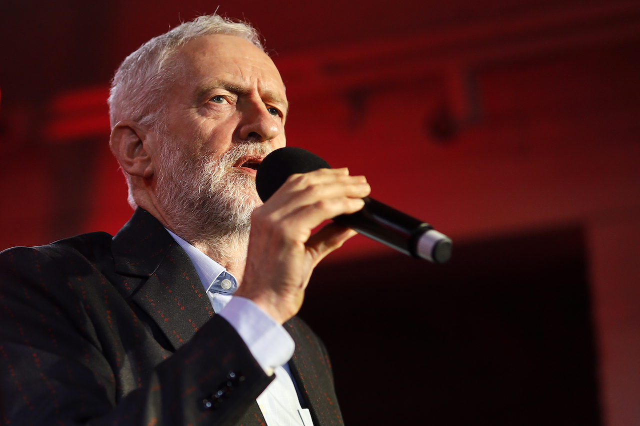 Britain's opposition Labour party leader Jeremy Corbyn addresses a general election campaign rally in Birmingham, central England (AFP)