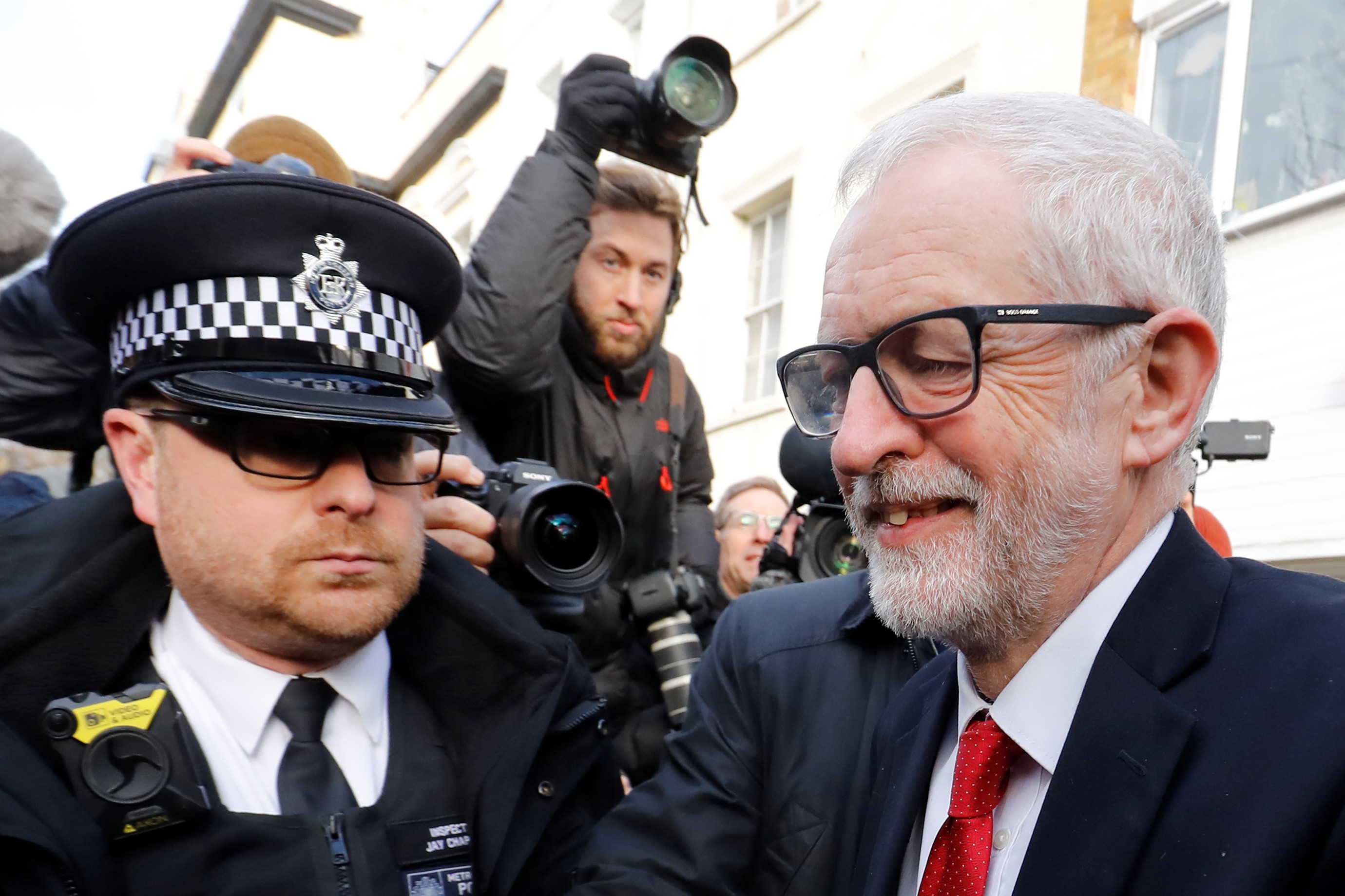 Opposition Labour party leader Jeremy Corbyn leaves his home in north London on December 13, 2019