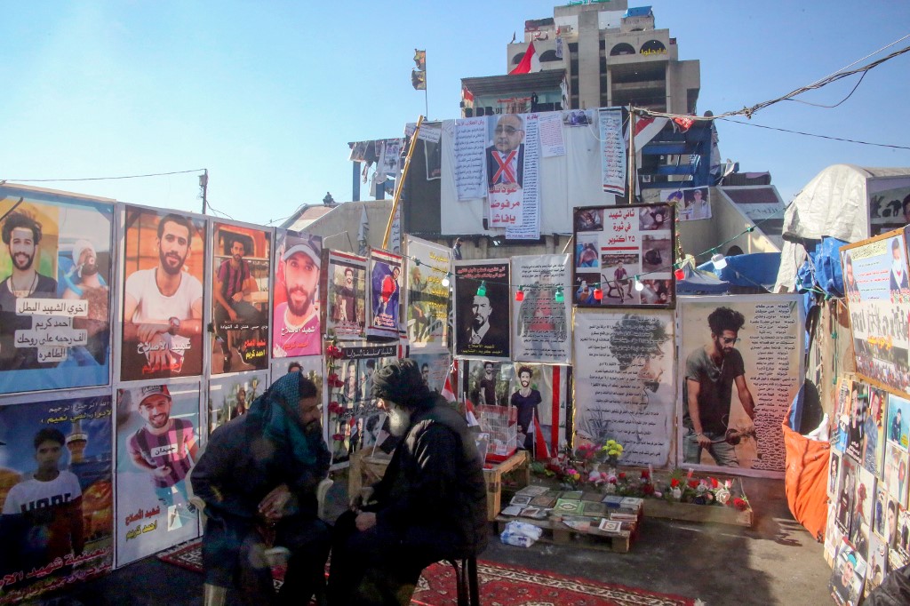 The 'Turkish restaurant' building overlooking Baghdad's Tahrir Square (AFP)