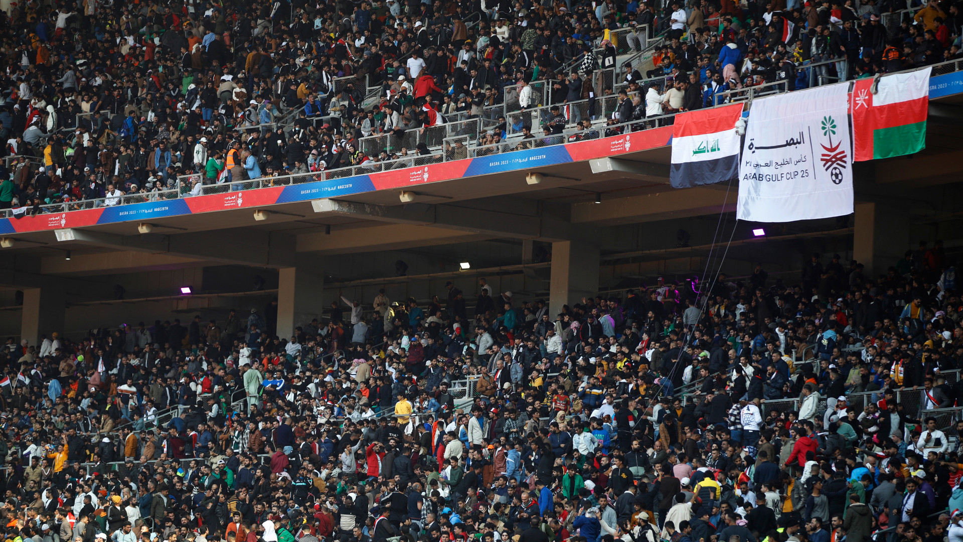 Football fans took their seats early ahead of the final match of the Arabian Gulf Cup between Iraq and Oman in Basra on 19 January 2023 (AFP)