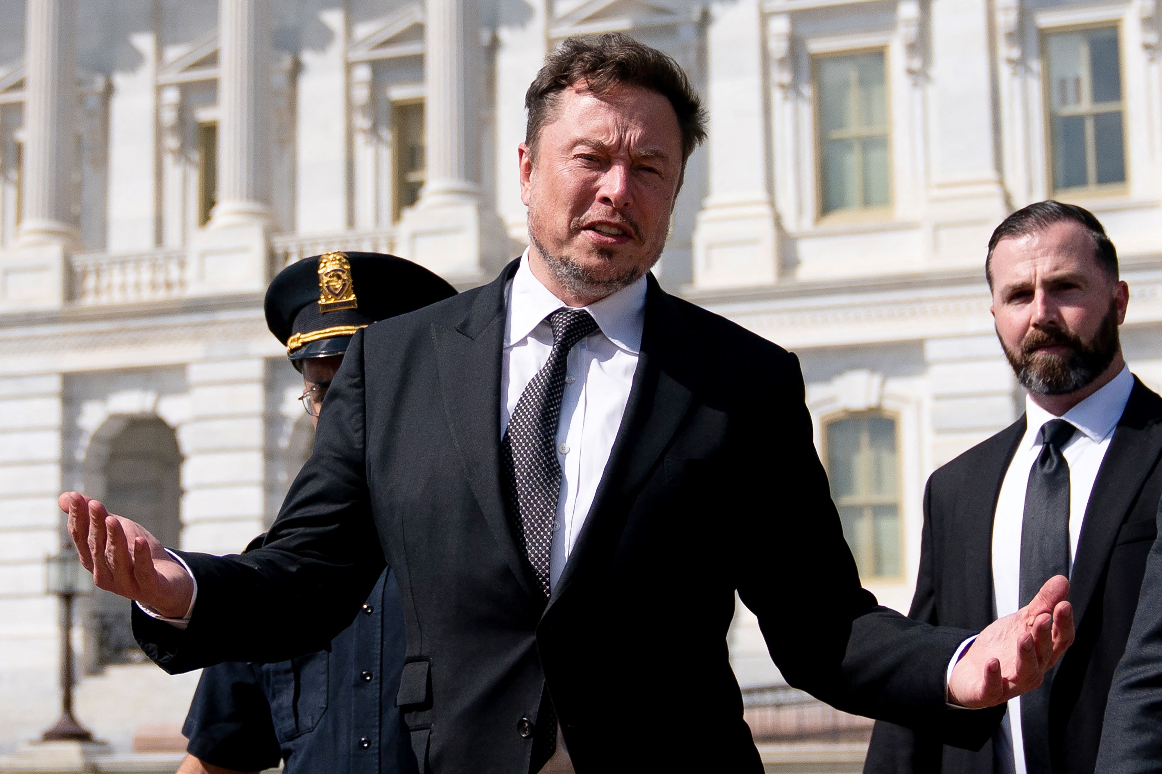 Elon Musk departs following a meeting in the office of US House Speaker Kevin McCarthy (R-CA), at the US Capitol in Washington, DC, on September 13, 2023 (AFP)