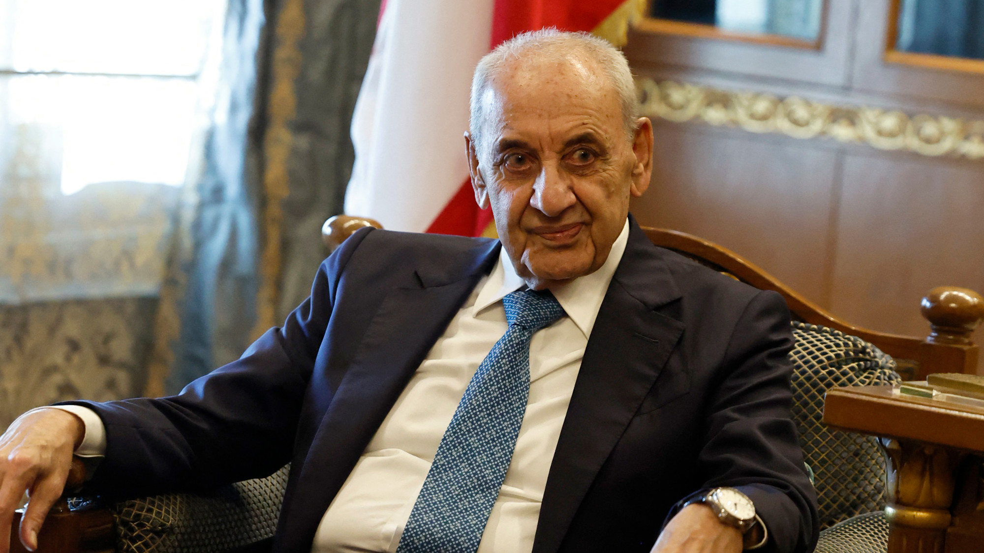 Lebanon's Speaker of the Parliament Nabih Berri pictured in Beirut on 13 October 2023 (AFP/Khaled Desouki)