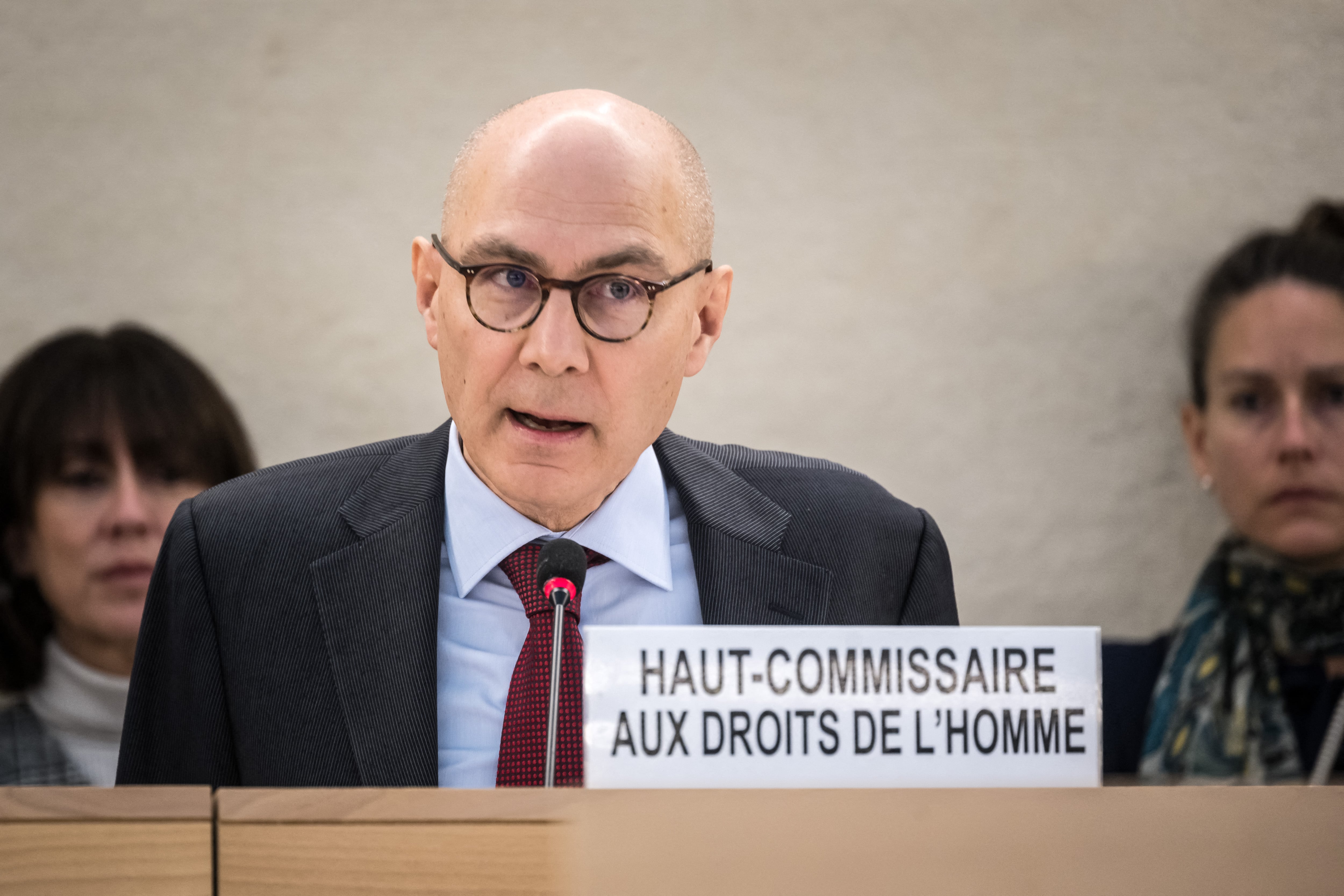 UN High Commissioner for Human Rights Volker Turk during the 55th session of the Human Rights Council in Geneva on 29 February 2024 (Fabrice Coffrini/AFP)