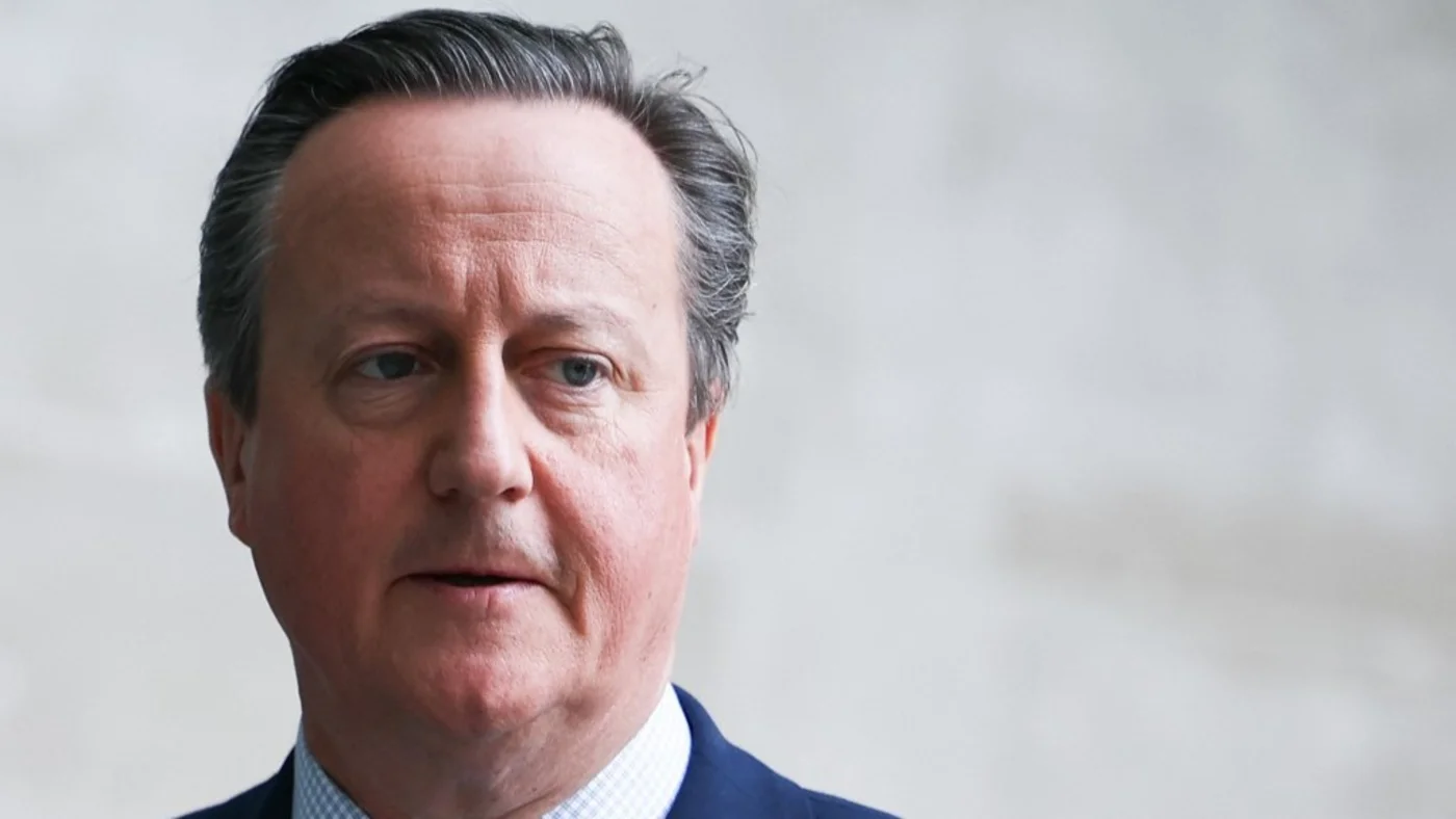 David Cameron at the BBC offices in central London, on 12 May 2024 (AFP)