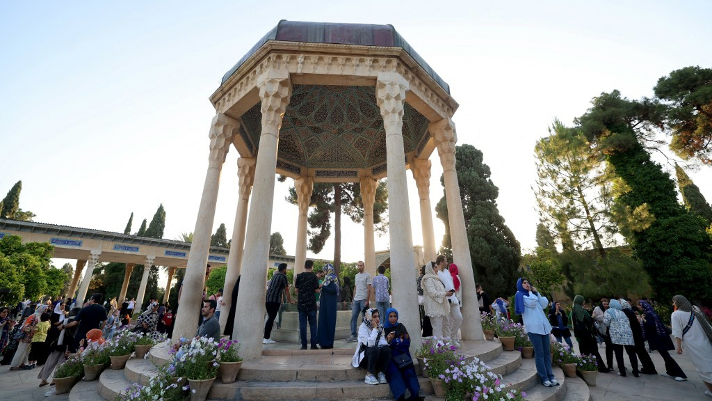 Iranians visit the tomb of Persian mystic poet Hafez, in Shiraz, where he lived and died in the 14th century and composed his well known love poems or 