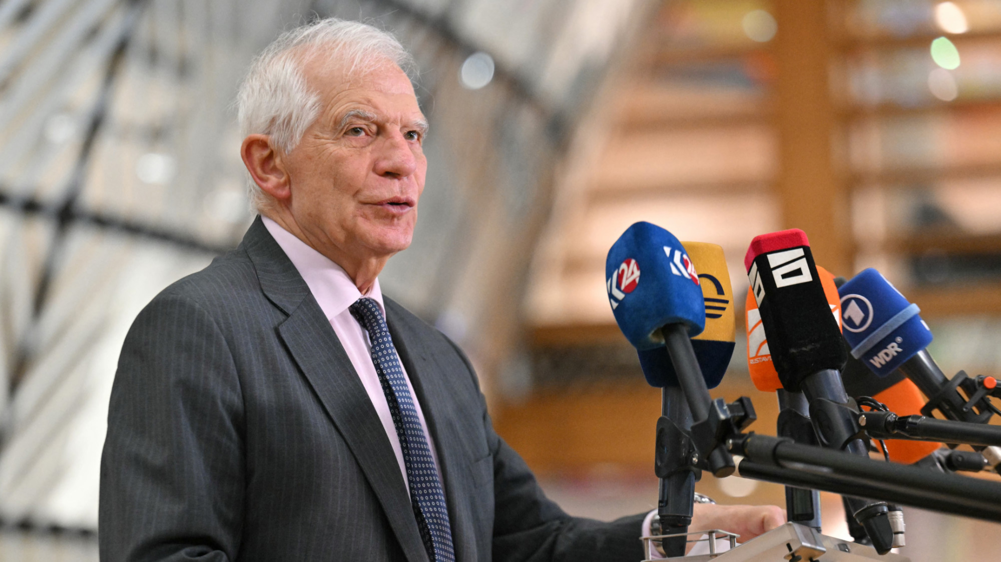 High Representative of the European Union for Foreign Affairs and Security Policy Josep Borrell speaks to the press in Brussels on 19 November 2024 (AFP/Nicolas Tucat)