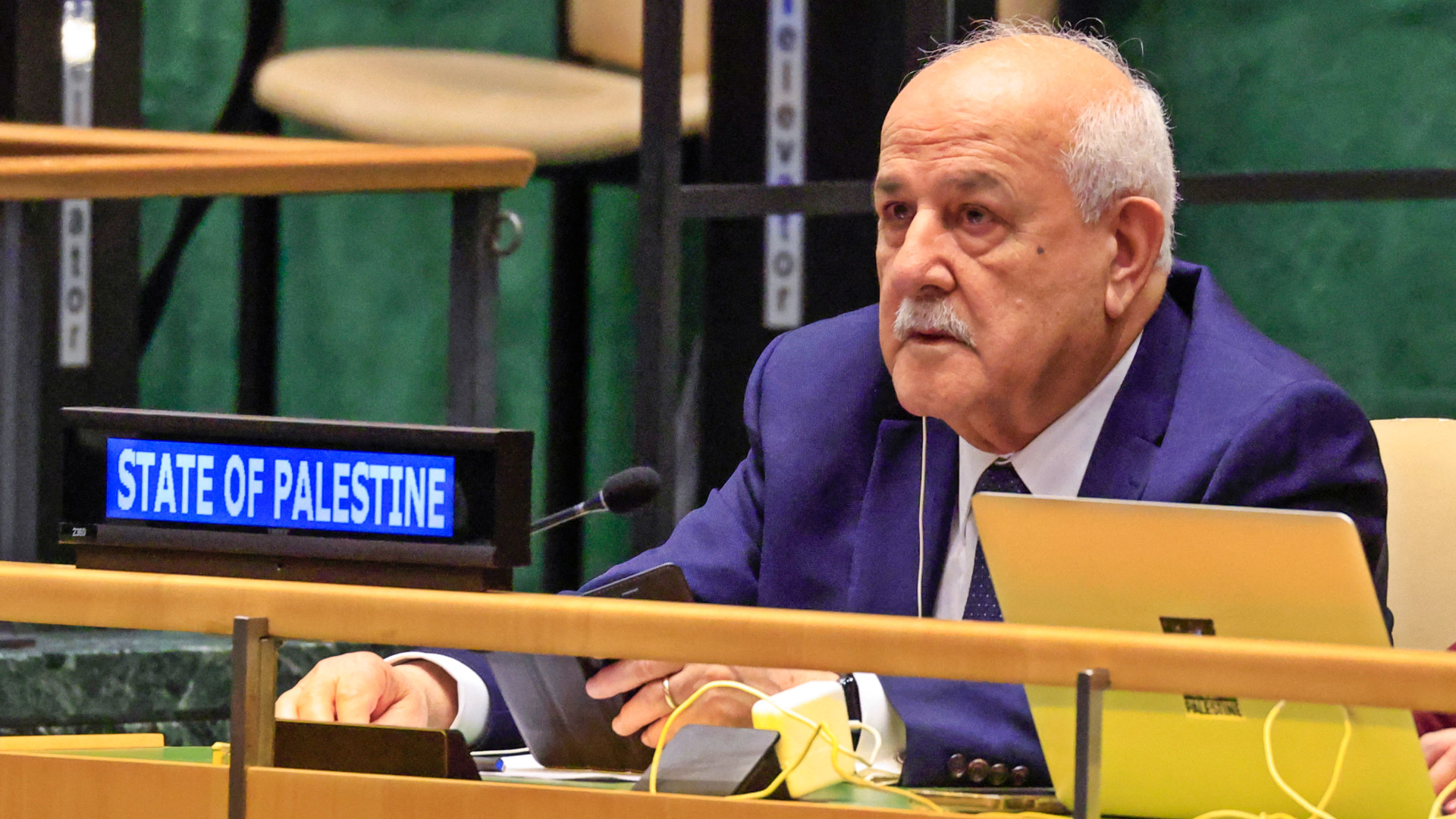  Palestinian UN representative Riyad Mansour attends the General Assembly’s 46th plenary meeting on the Question of Palestine at UN headquarters in New York, 3 December 2024 (Kena Betancur/AFP)