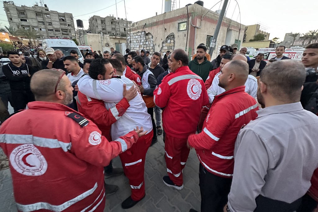 The Palestinian Red Crescent said on March 30 that it had recovered the bodies of 15 rescuers from the Red Crescent, Gaza's civil defence agency, and one UN agency employee. (AFP)