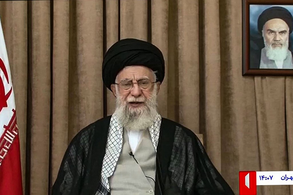 This image grab taken from footage broadcast by Iran's IRIB news state television on June 26, 2025, shows the Supreme Leader of the Islamic Republic Ayatollah Ali Khamenei addressing the nation.