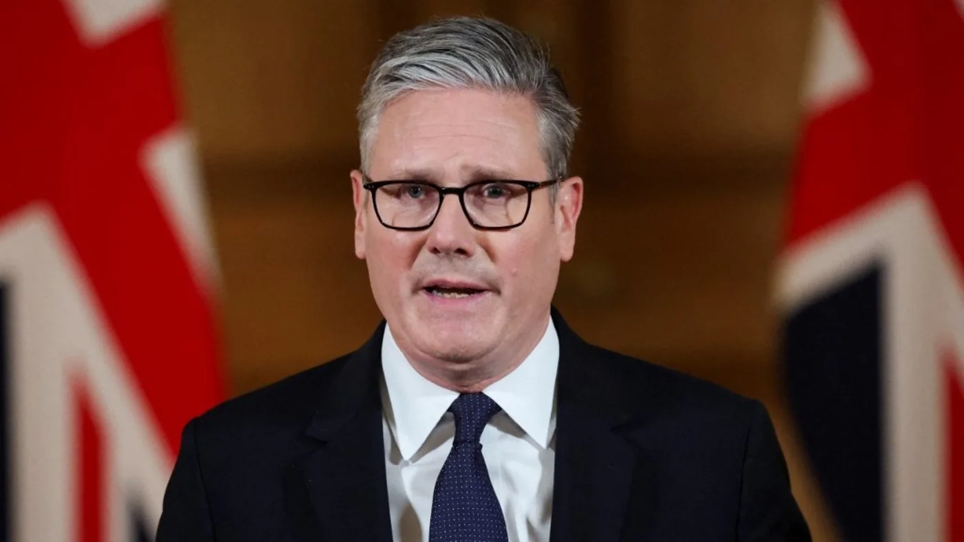 Britain's Prime Minister Keir Starmer makes an address following an emergency cabinet meeting on Gaza at 10 Downing Street in London on 29 July (AFP)