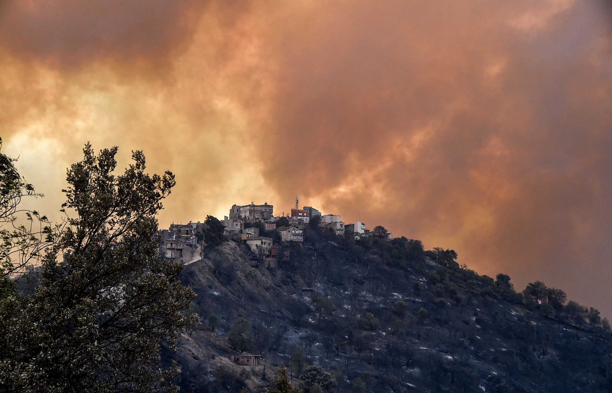 Smoke rises from a wildfire in the forested hills of the Kabylie region, east of the capital Algiers on 10 August 2021 (AFP)