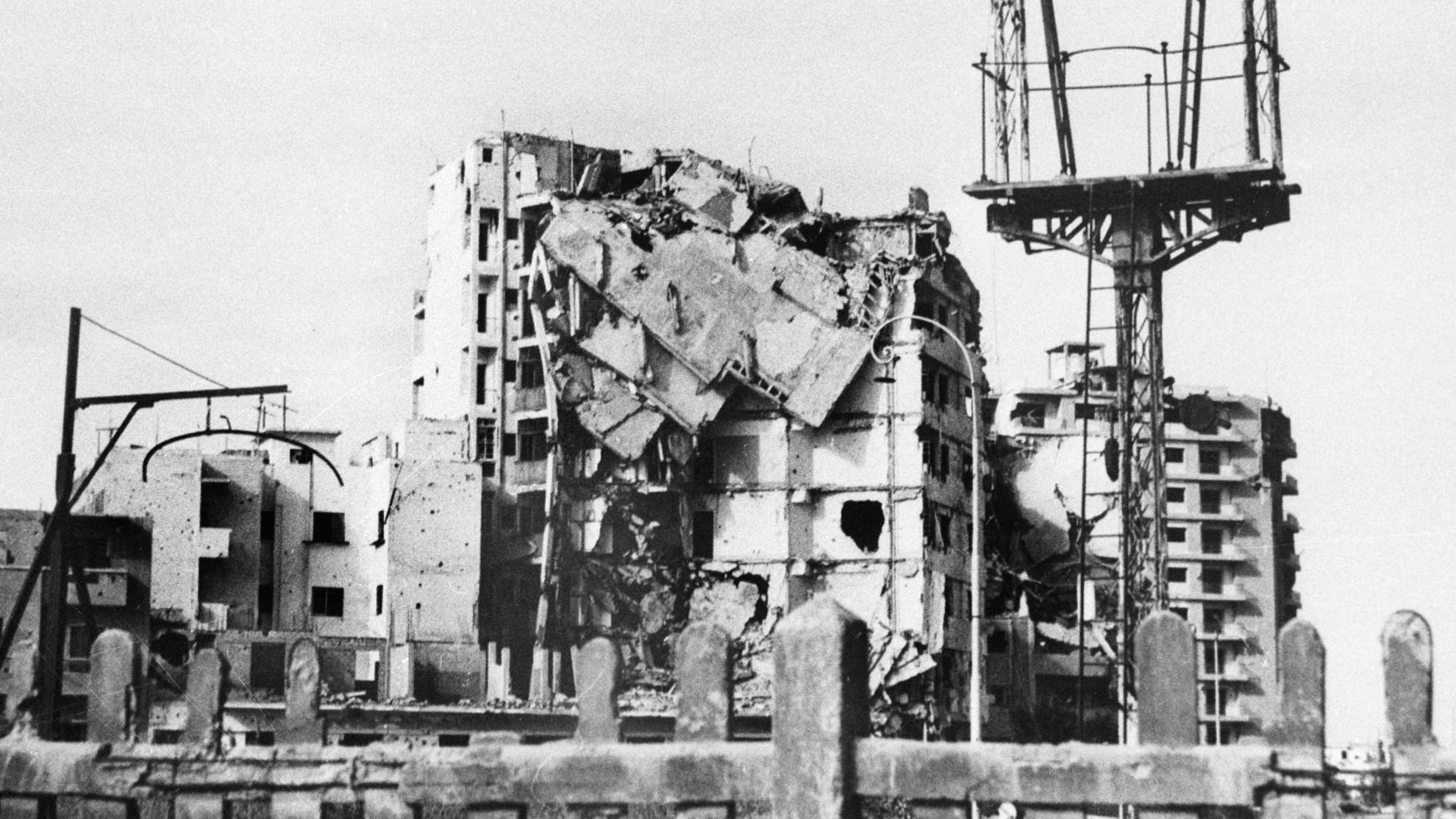 A photo shows destruction in Egypt’s Suez city following Israeli air raids during the June 1967 war, in which Israel seized Jerusalem, the West Bank, Gaza, the Golan Heights and Sinai (AFP)