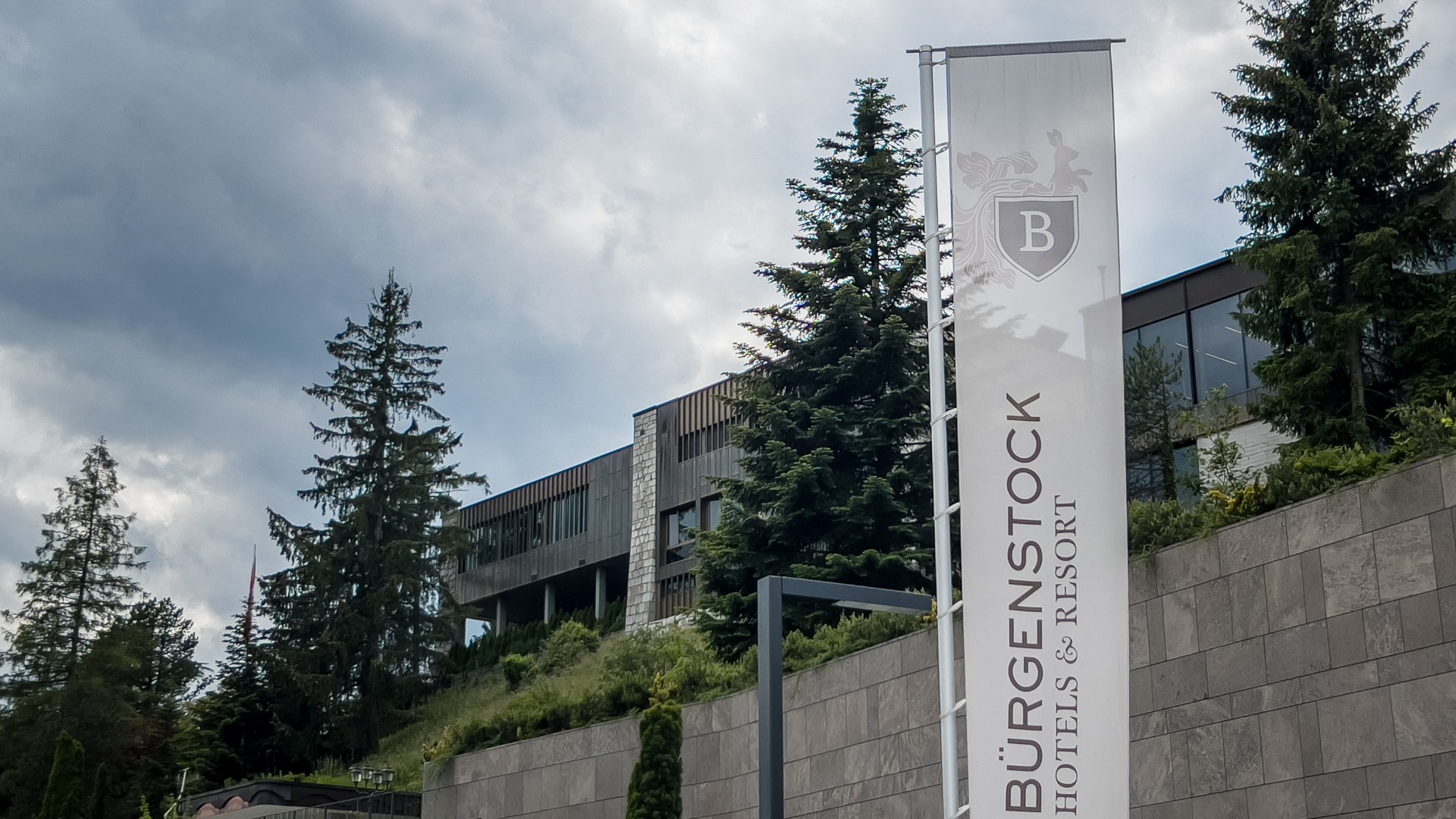 This photograph taken on June 6, 2024, shows a building of the luxury Burgenstock resort above Lake Lucerne, central Switzerland that will host a Ukraine peace summit  Elodie LE MAOU / AFP