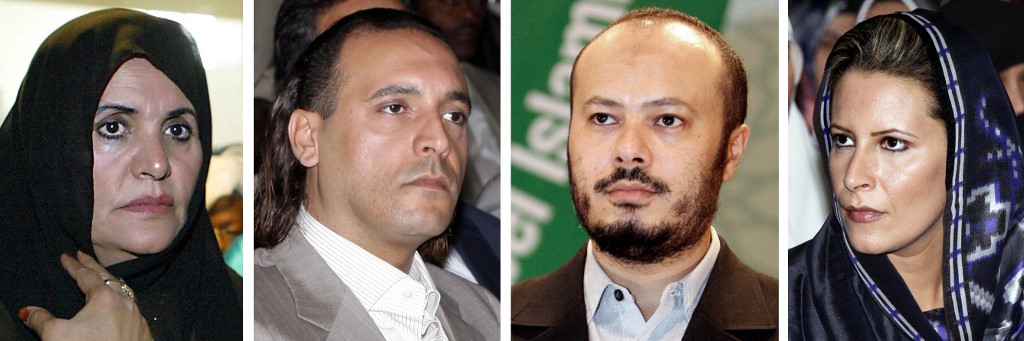 Images d’archives de la famille Kadhafi (de gauche à droite) : son épouse Safia, ses fils Hannibal et Mohammed et sa fille Aicha en Libye entre 2004 et 2010 (AFP)