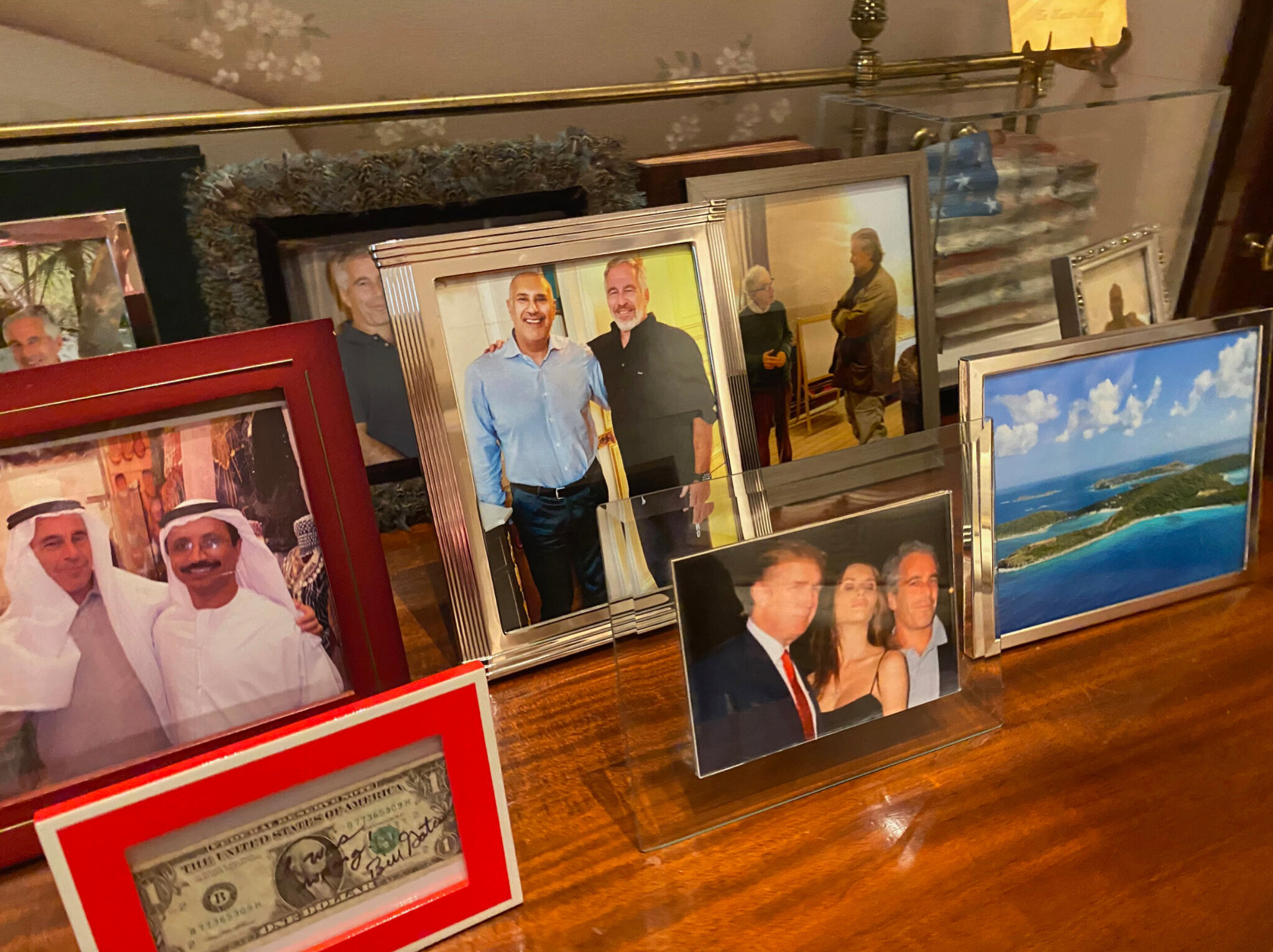 Framed photograph in Jeffrey Epstein's Manhattan home showing Epstein with the UAE's Sultan Ahmed bin Sulayem, the current Group Chairman & CEO of DP World. 