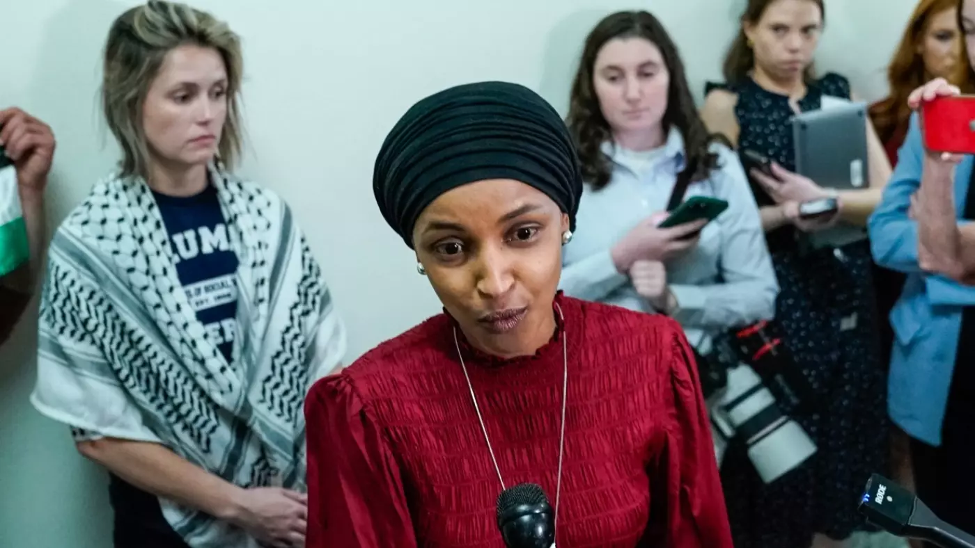 US Representative Ilhan Omar speaks to reporters outside education and workforce hearing: 'Columbia in Crisis: Columbia University's Response to Antisemitism