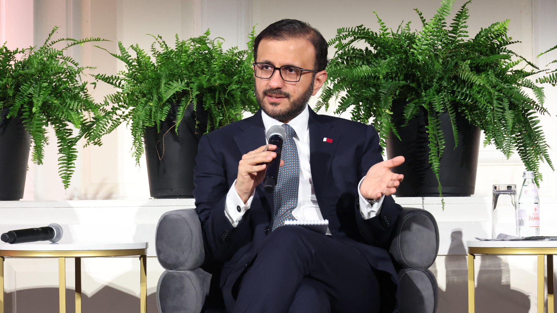 Majed al-Ansari, Advisor to the Prime Minister of Quatar and Official Spokesperson for the Ministry of Foreign Affairs on September 24, 2025 in New York City (Rob Kim/Getty Images/AFP)