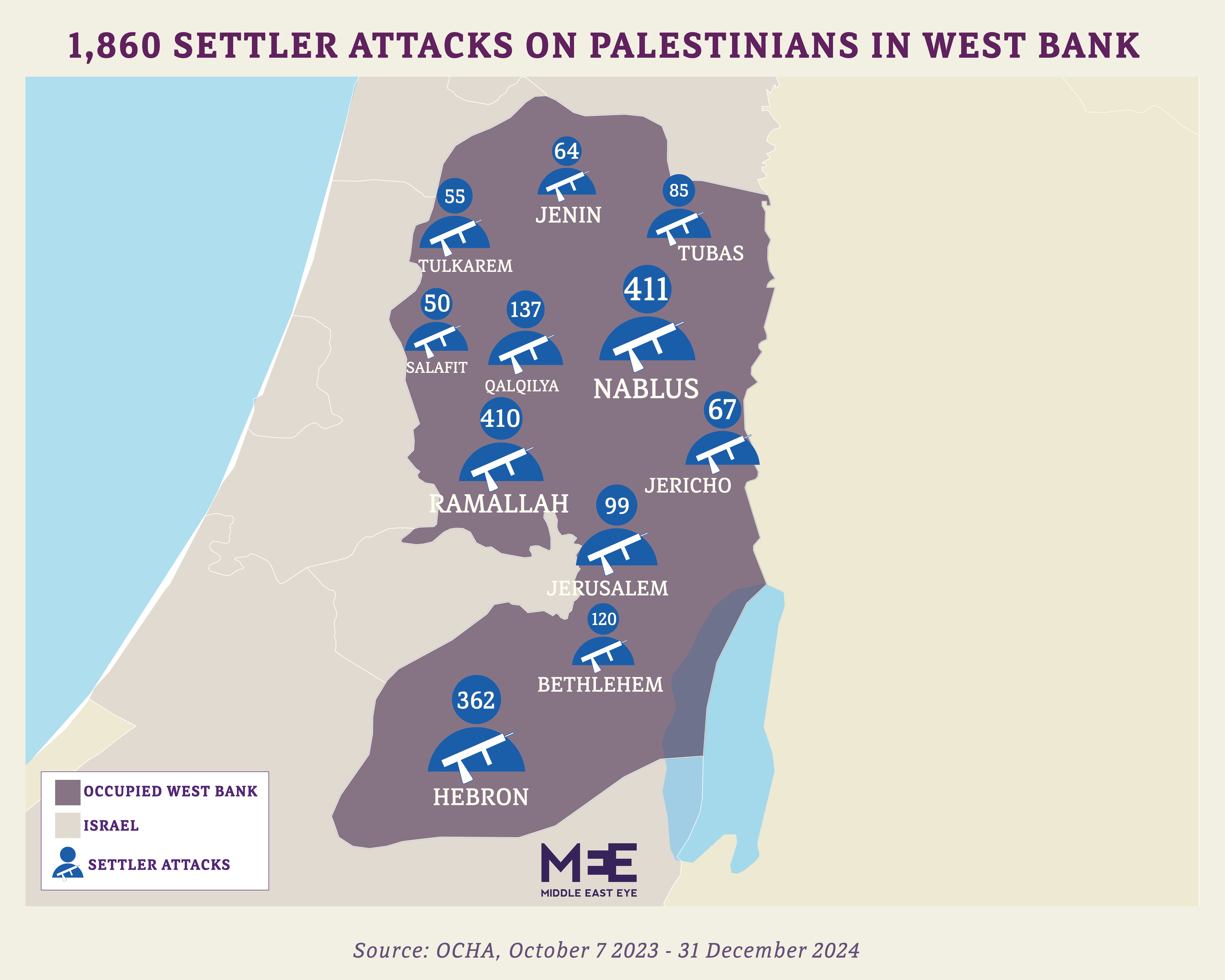 Israeli settler attacks 7 October 2023 - 31 December 2024 (MEE)