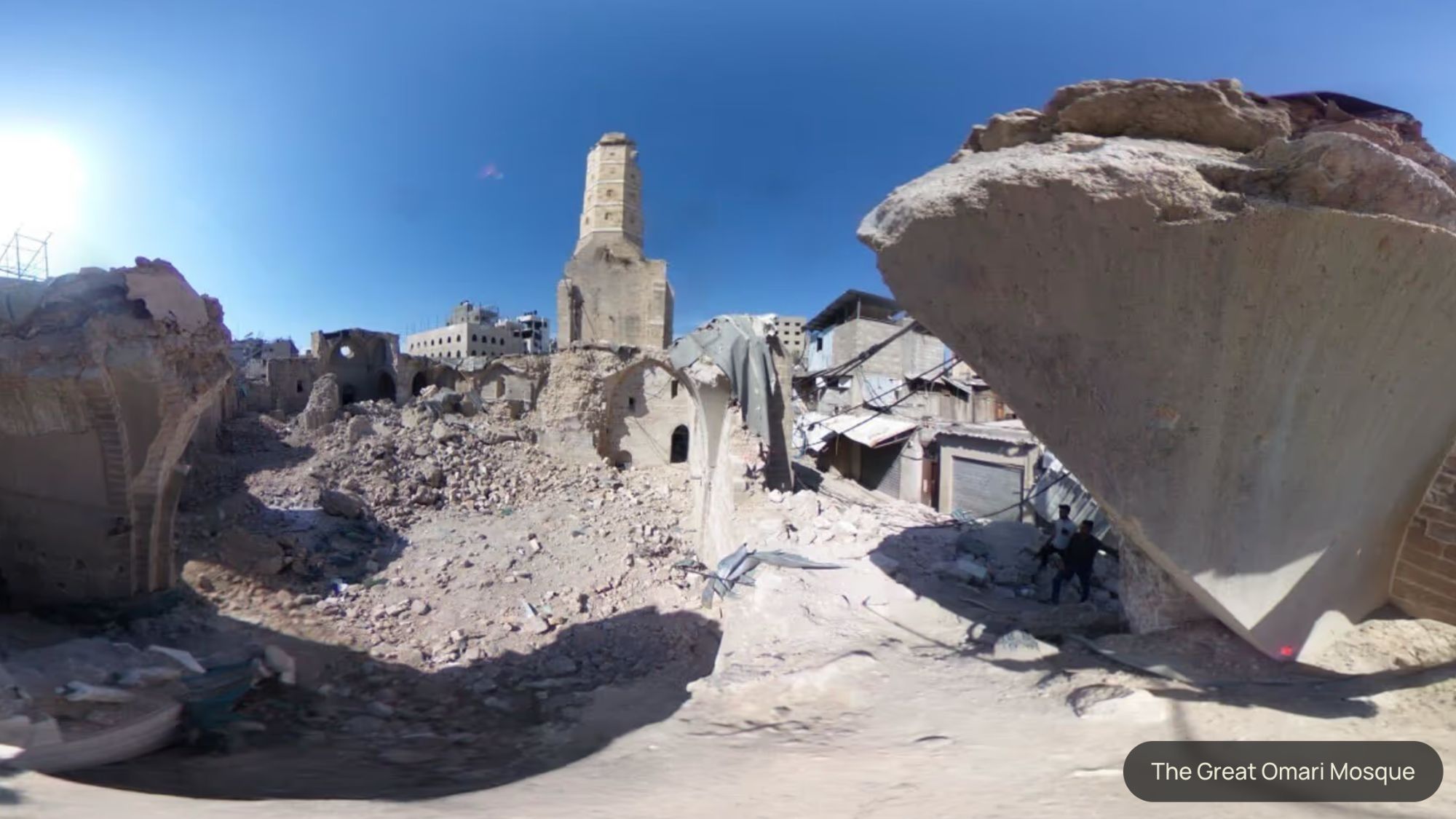 The Great Omari Mosque after it was bombed by Israel (Supplied)