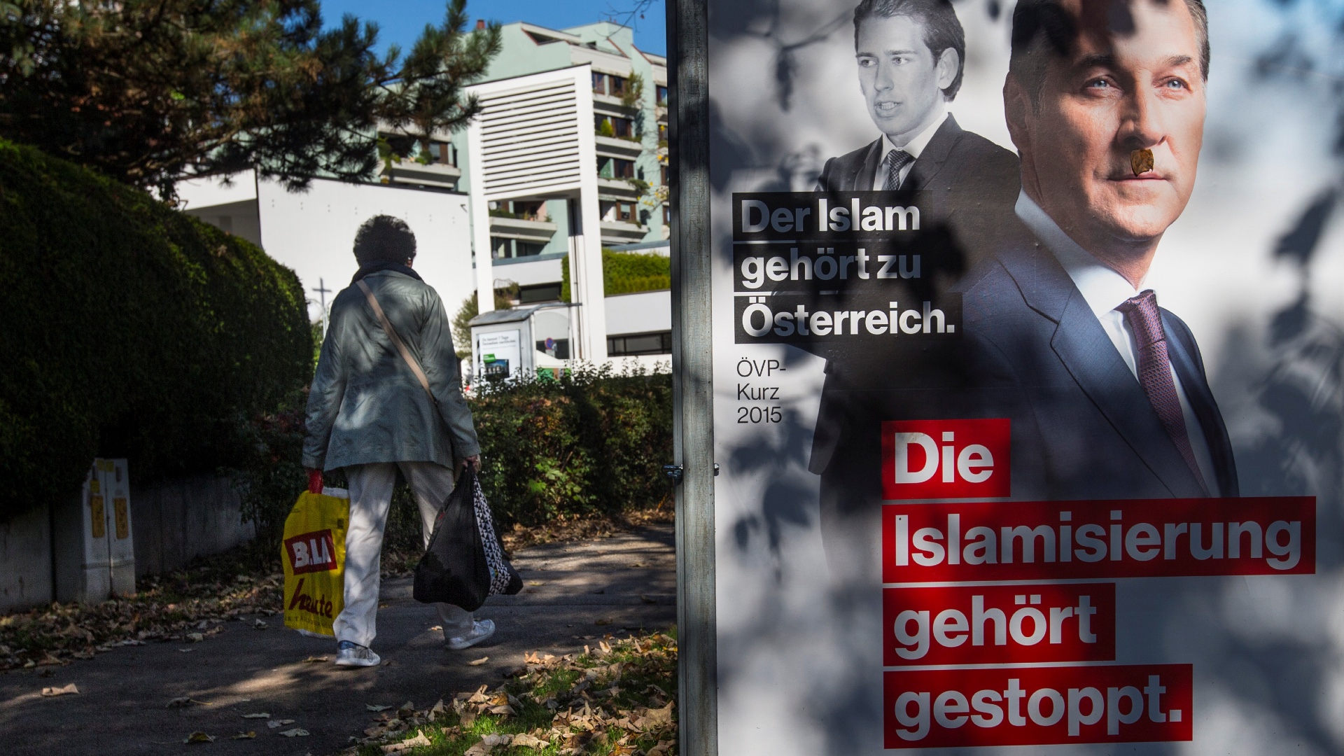 An election campaign poster of far-right Freedom Party (FPO) leader Heinz-Christian Strache, reads 