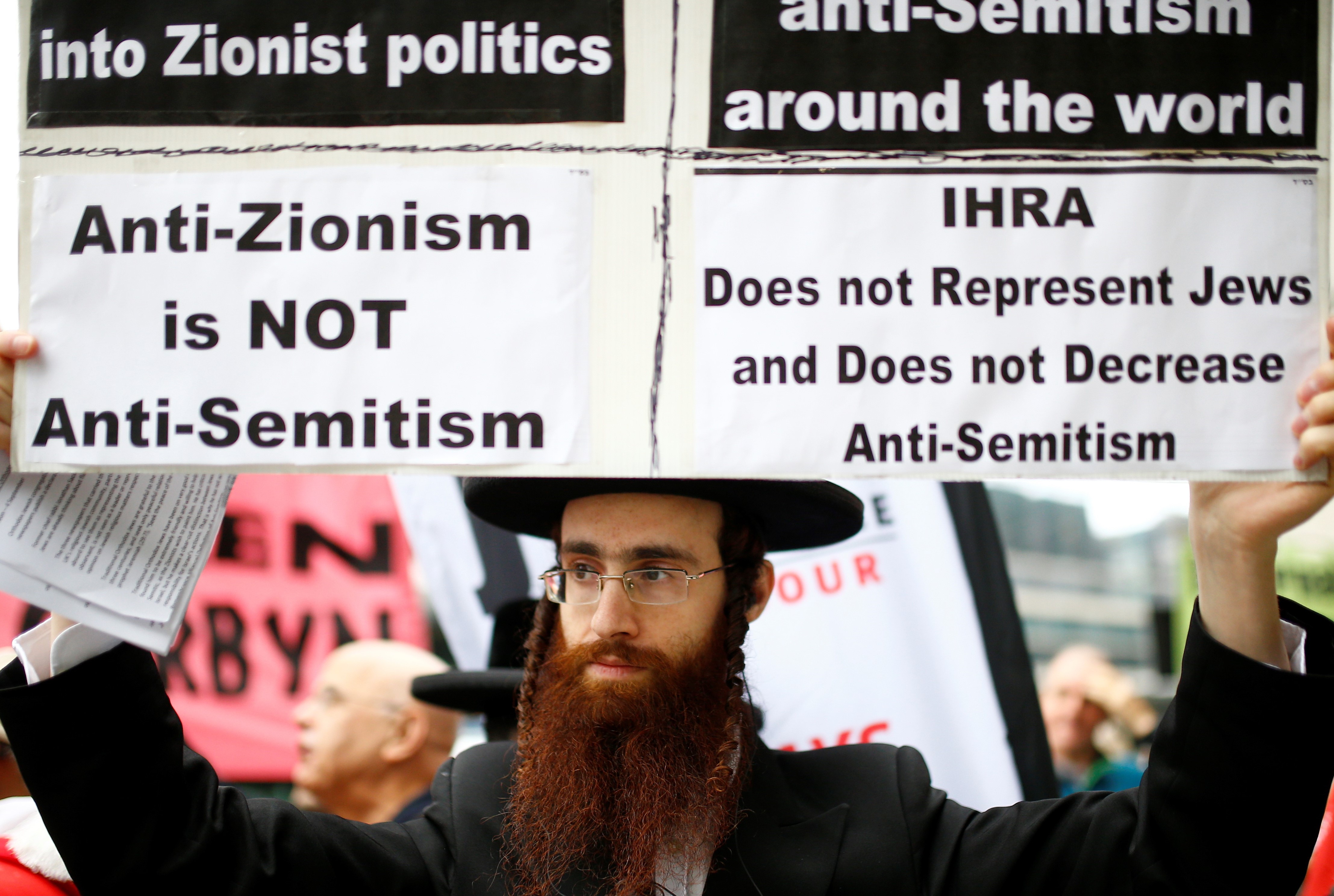 A demonstrator takes part in protests outside a meeting of the National Executive of Britain's Labour Party September, 2018 (Reuters)