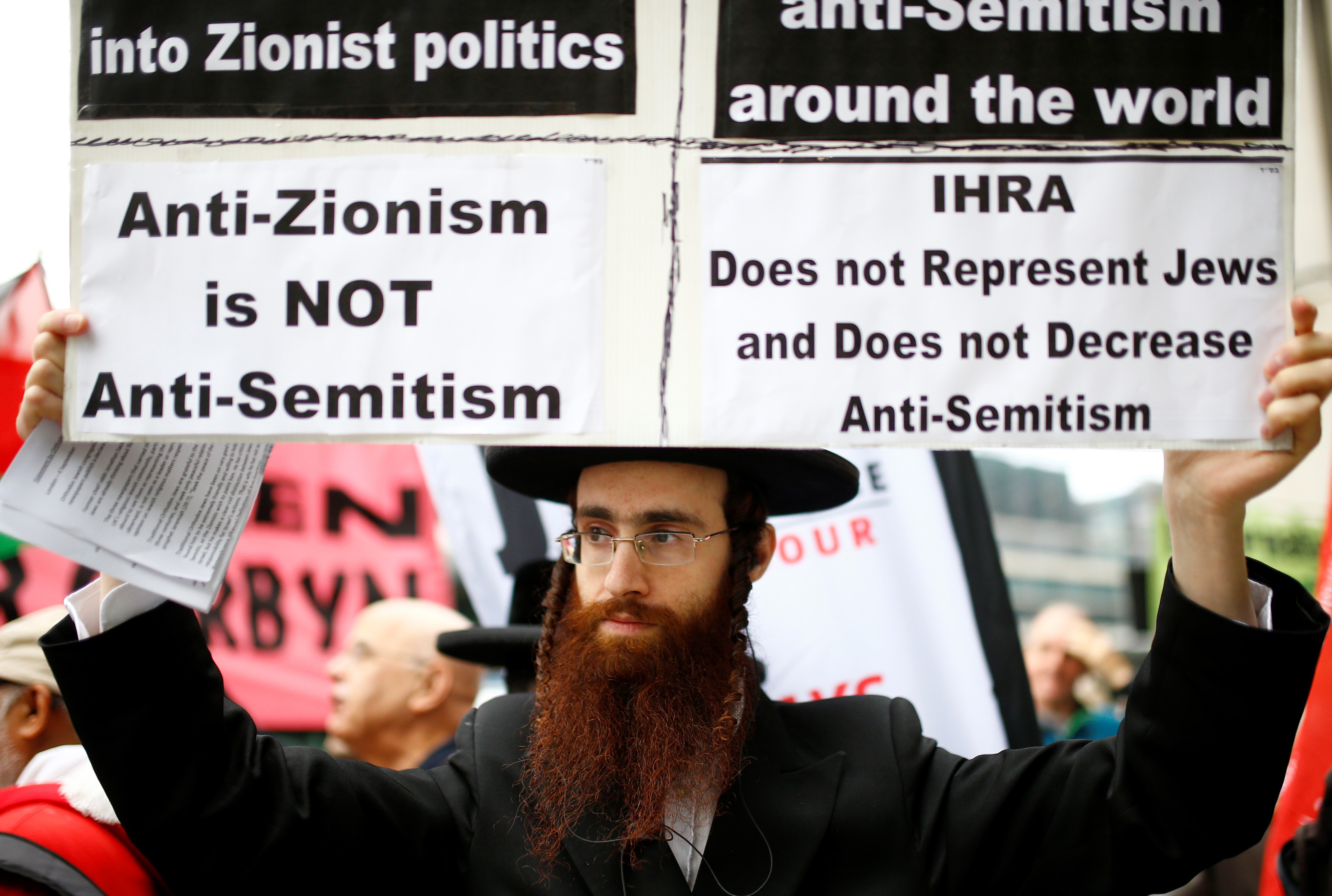 A demonstrator takes part in protests outside a meeting of the National Executive of Britain's Labour Party September, 2018 (Reuters)