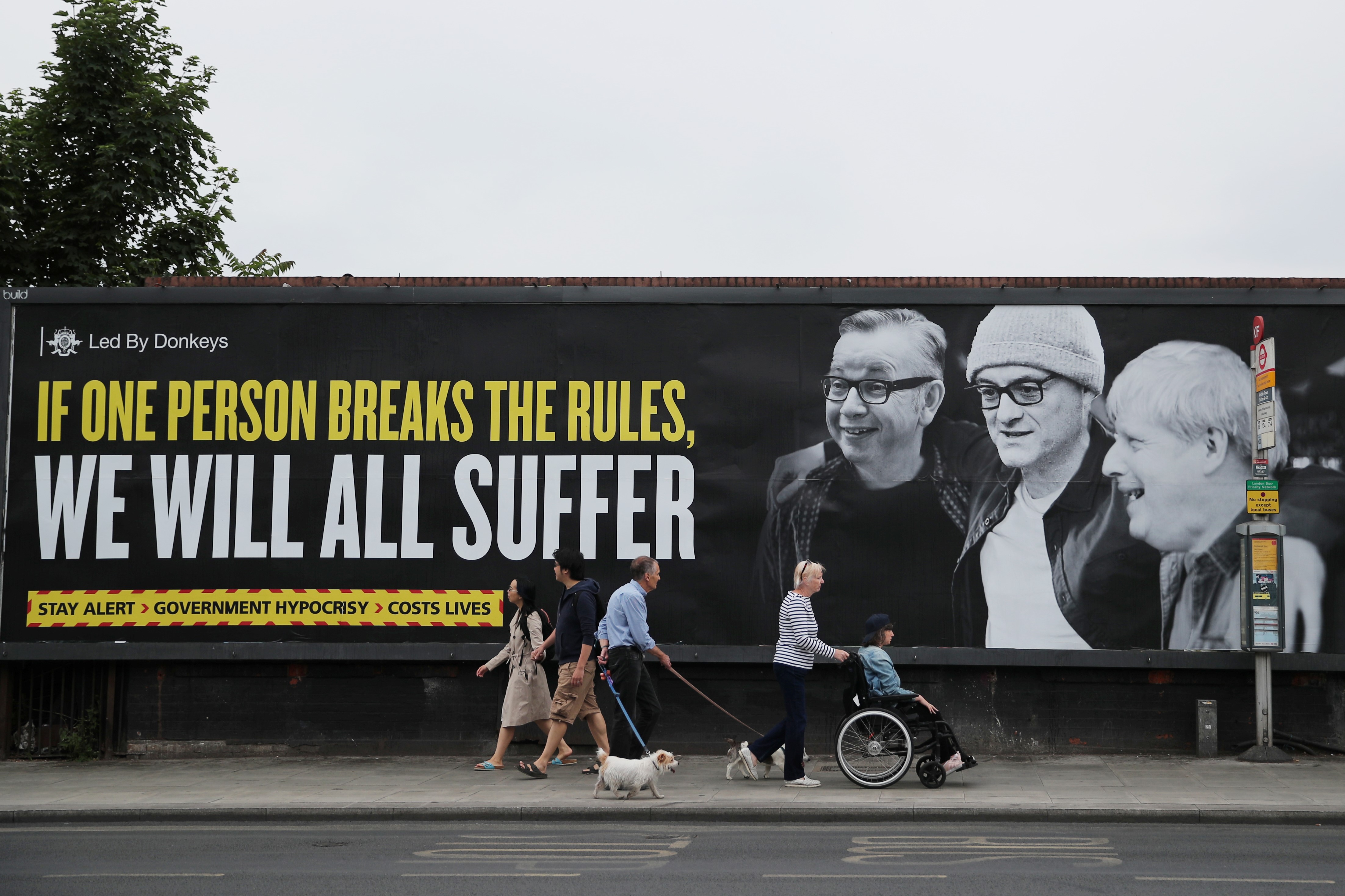 Britain's Prime Minister Boris Johnson, Dominic Cummings, special advisor for Britain's Prime Minister Boris Johnson and Britain's Chancellor of the Duchy of Lancaster Michael Gove is seen in Kentish Town,
