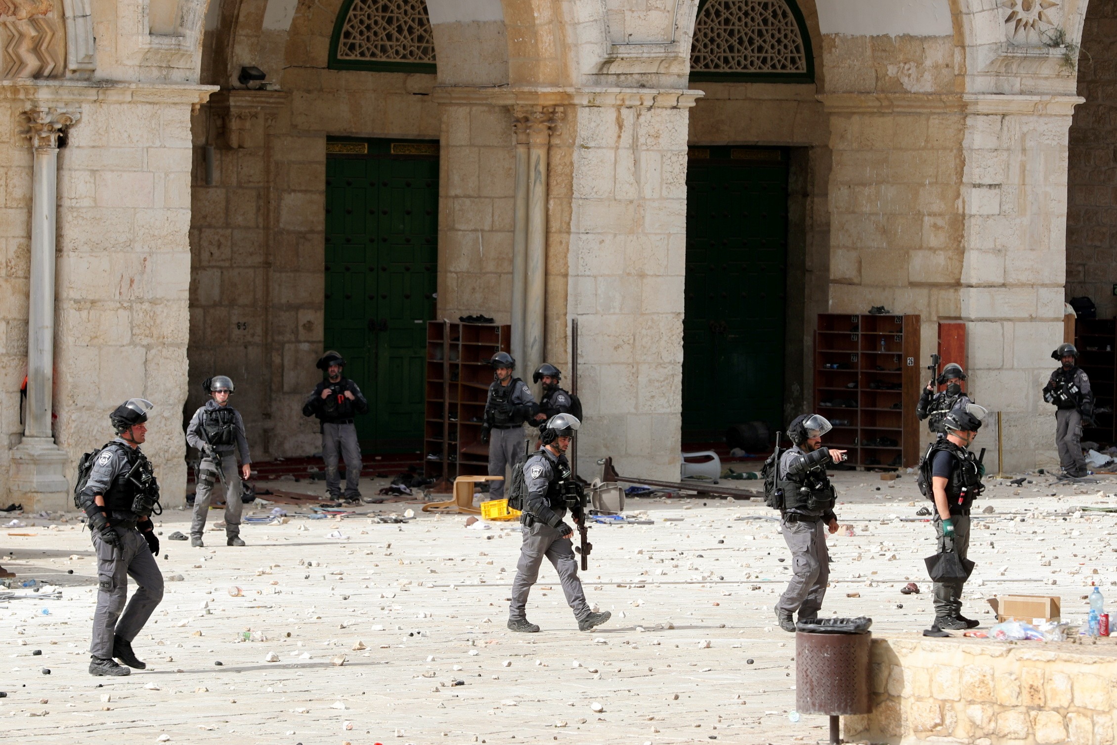 Israeli police gather outside al-Aqsa'a Qibli Mosque (Reuters)