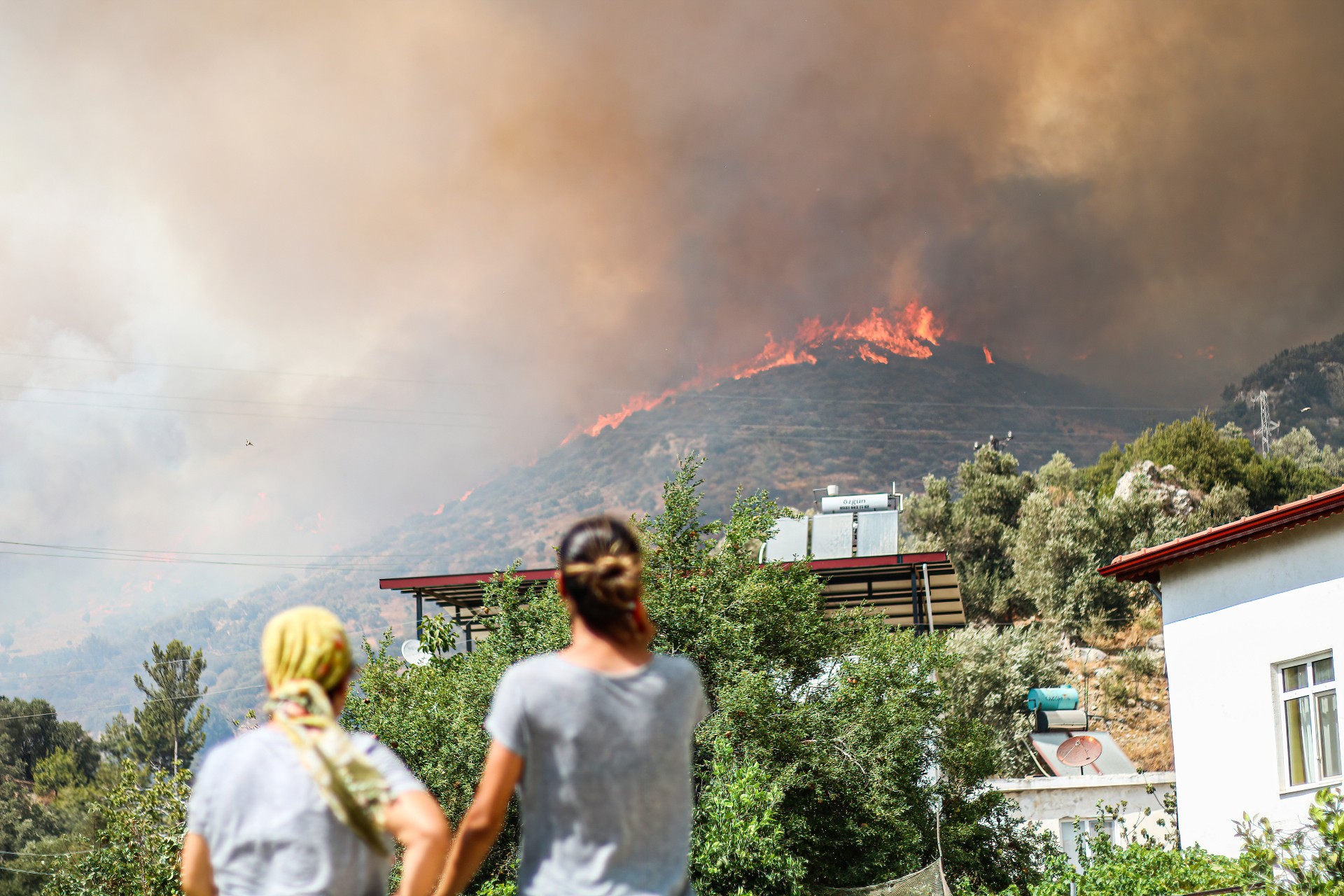 People watching the smoke coming out of the wildfire area in southern Turkey (Reuters)