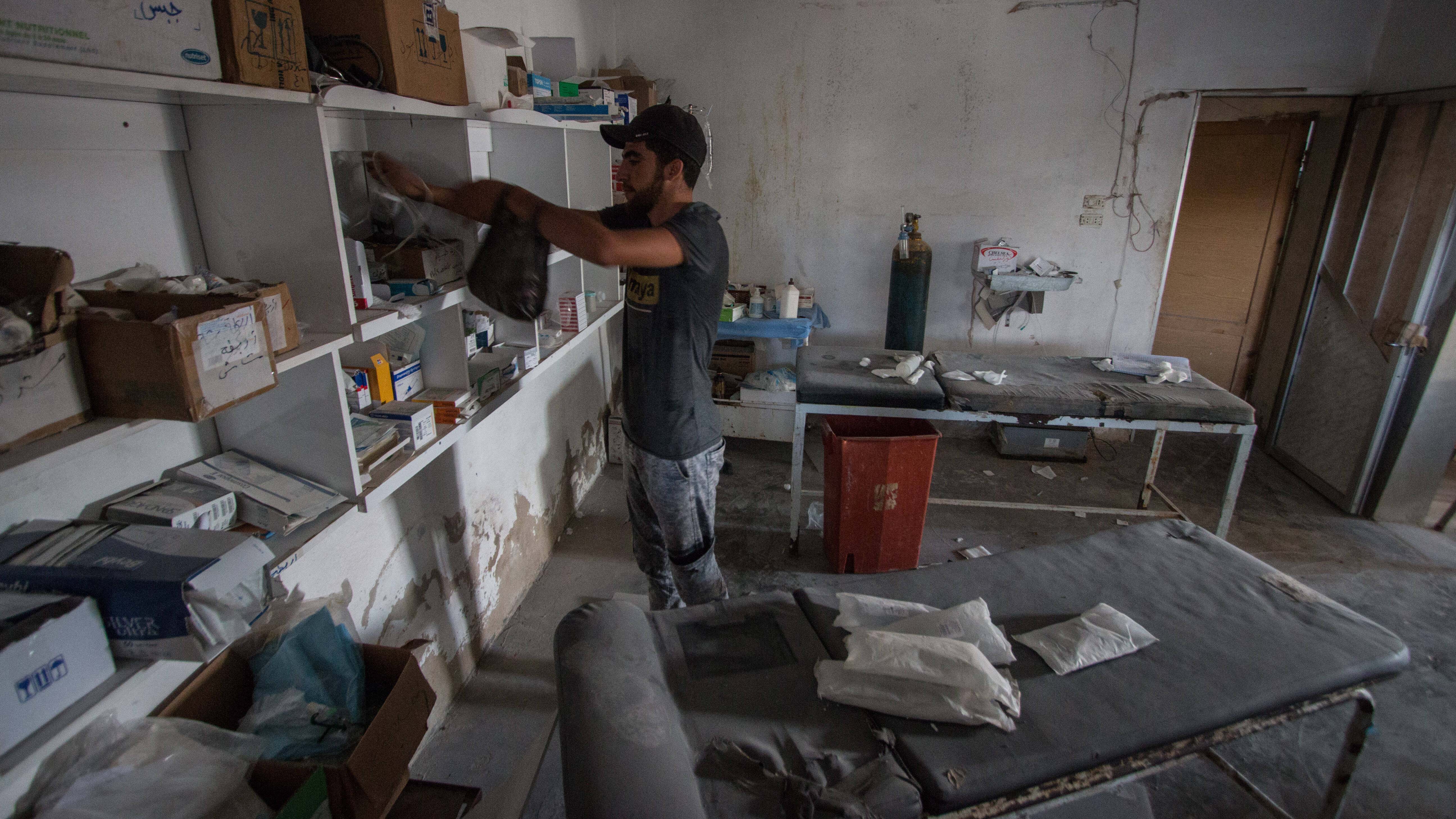 Aftermath destruction inside a medical centre in Jabal al-Zawiya area in southern Idlib after a government attack on 8 September 2021. (Reuters) 