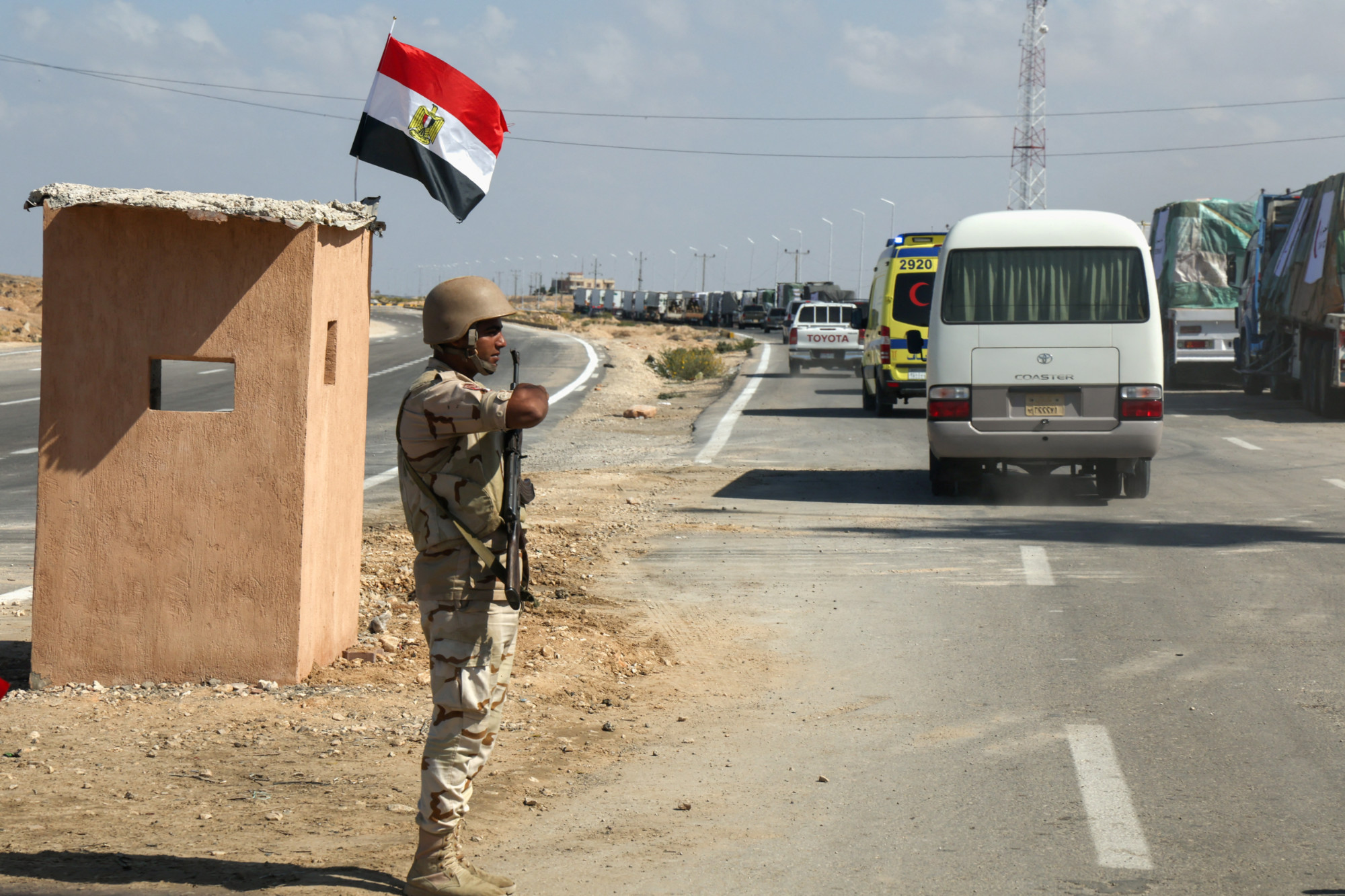 A convoy with UN chief Antonio Guterres heads to the Rafah border crossing between Egypt and the Gaza Strip on 20 October 2023 (Reuters)