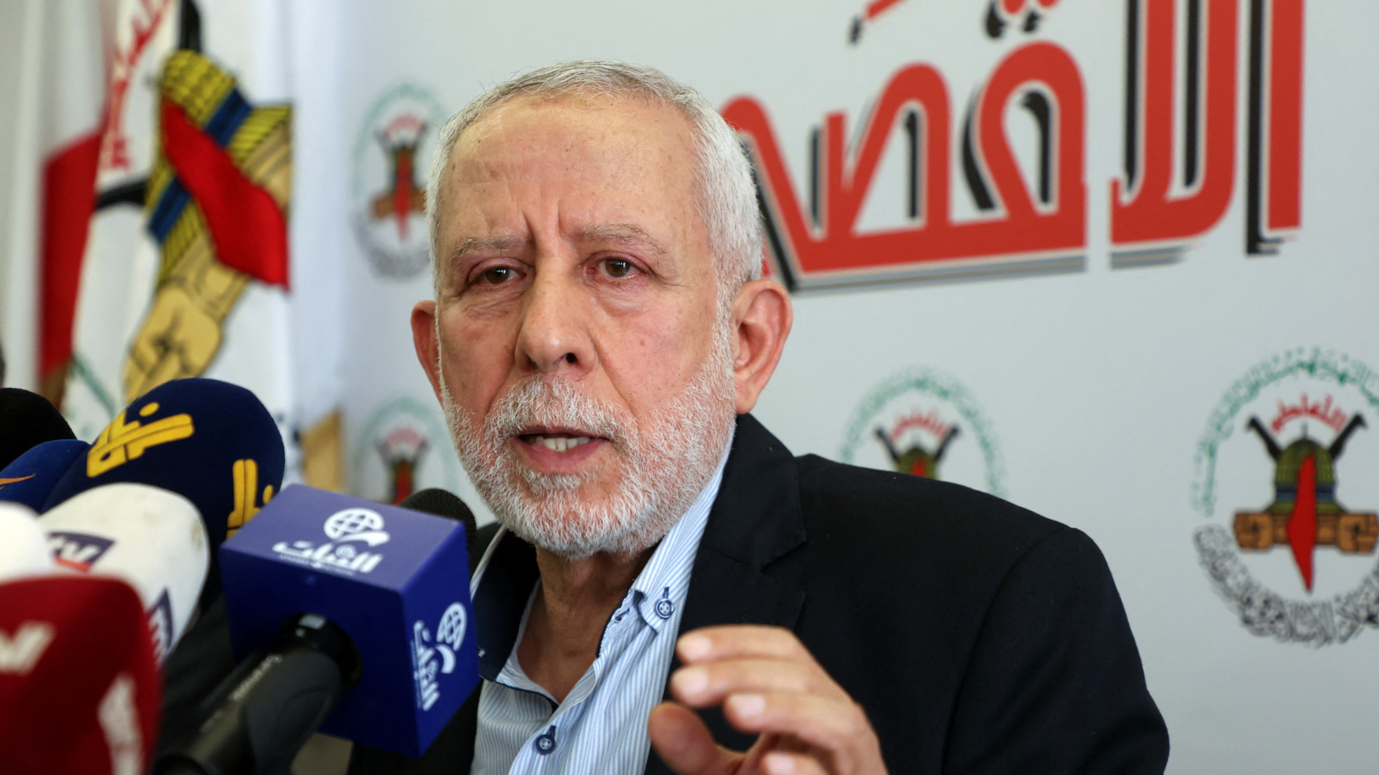 Muhammad al-Hindi, deputy secretary general of Islamic Jihad movement, speaks at a news conference in Beirut, Lebanon 10 November 2023 (Mohamed Azakir/Reuters)
