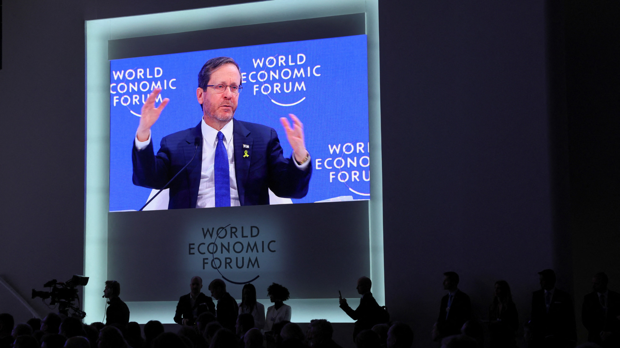 Israeli President Isaac Herzog speaks at the 54th annual meeting of the World Economic Forum, in Davos, Switzerland, 18 January 2024 (Denis Balibouse/Reuters)