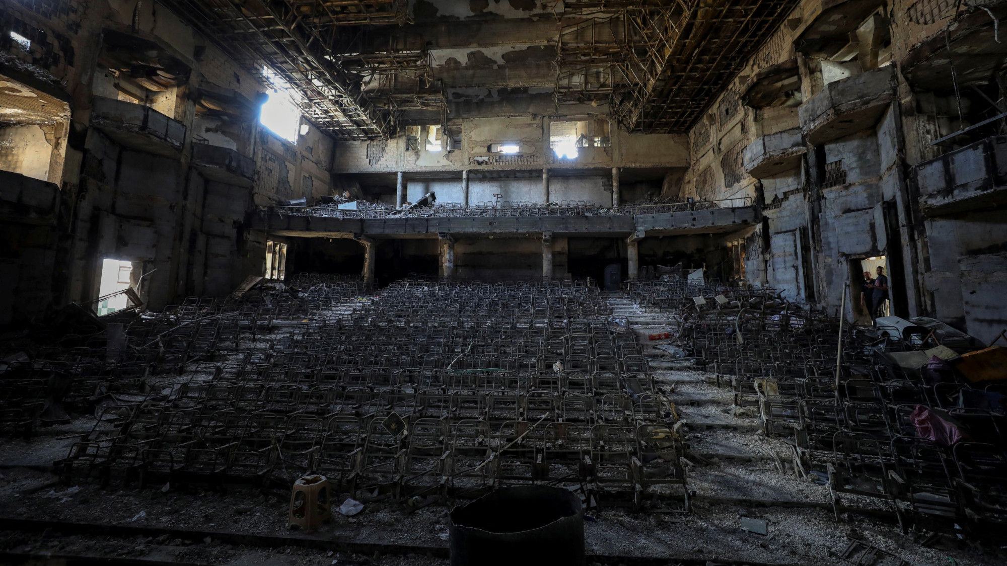 A charred hall is seen at the Islamic University of Gaza (IUG), which was destroyed by Israeli forces, in Gaza City 28 April 2024 (Reuters/Dawoud Abu Alkas)