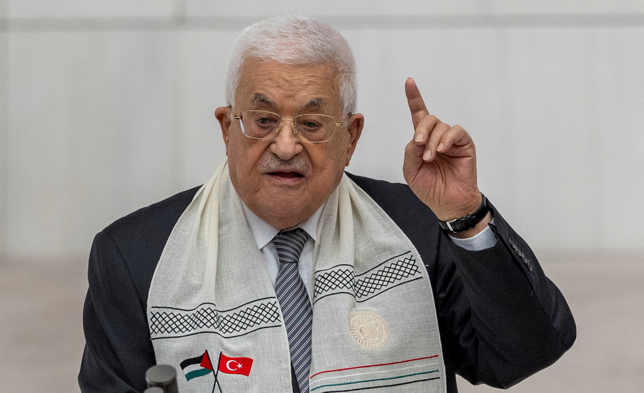 Mahmoud Abbas addressing the Turkish parliament in Ankara (AFP)