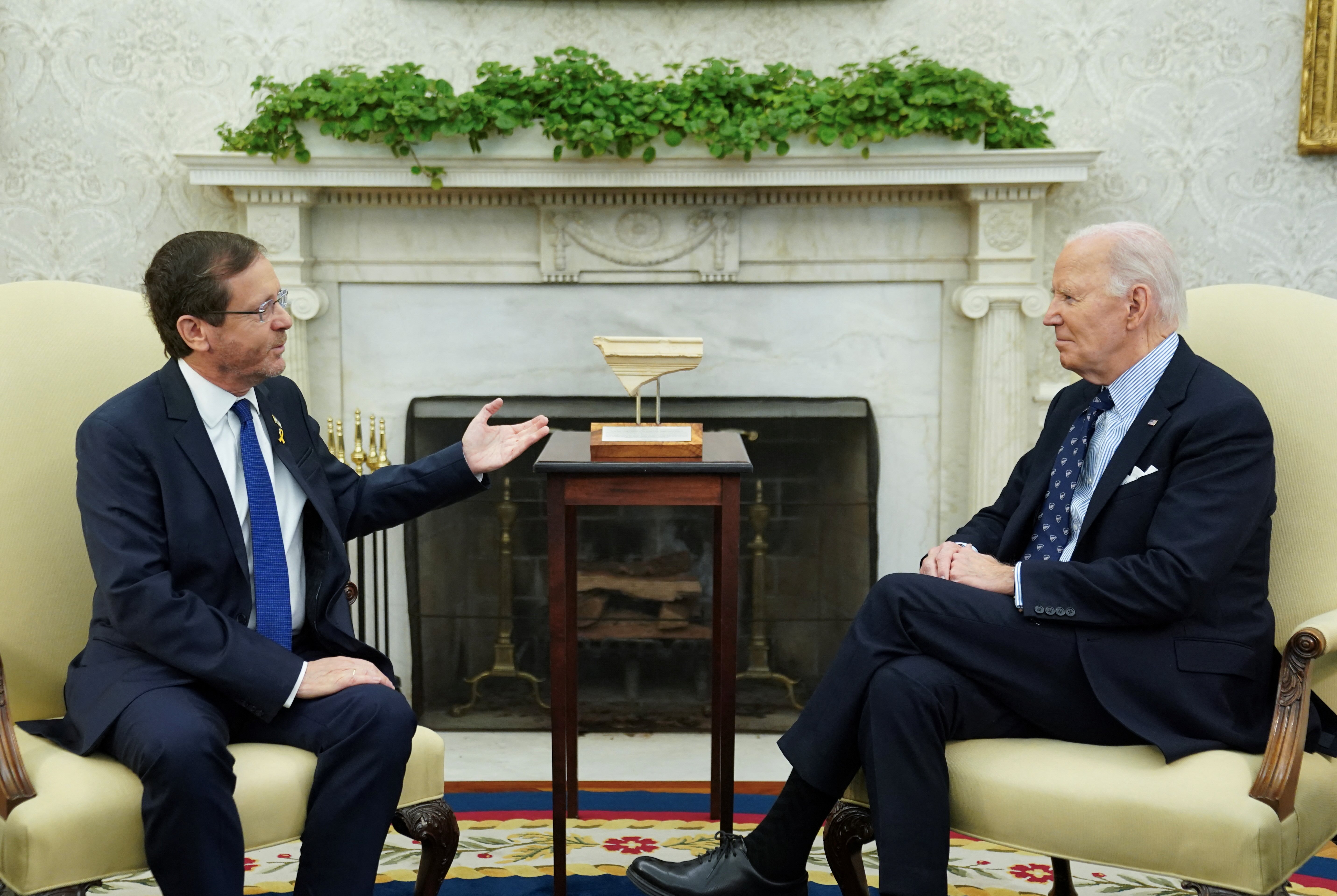 US President Joe Biden meets with Israel President Isaac Herzog in the Oval Office of the White House in Washington, DC, 12 November, 2024. (Kevin Lamarque/Reuters)