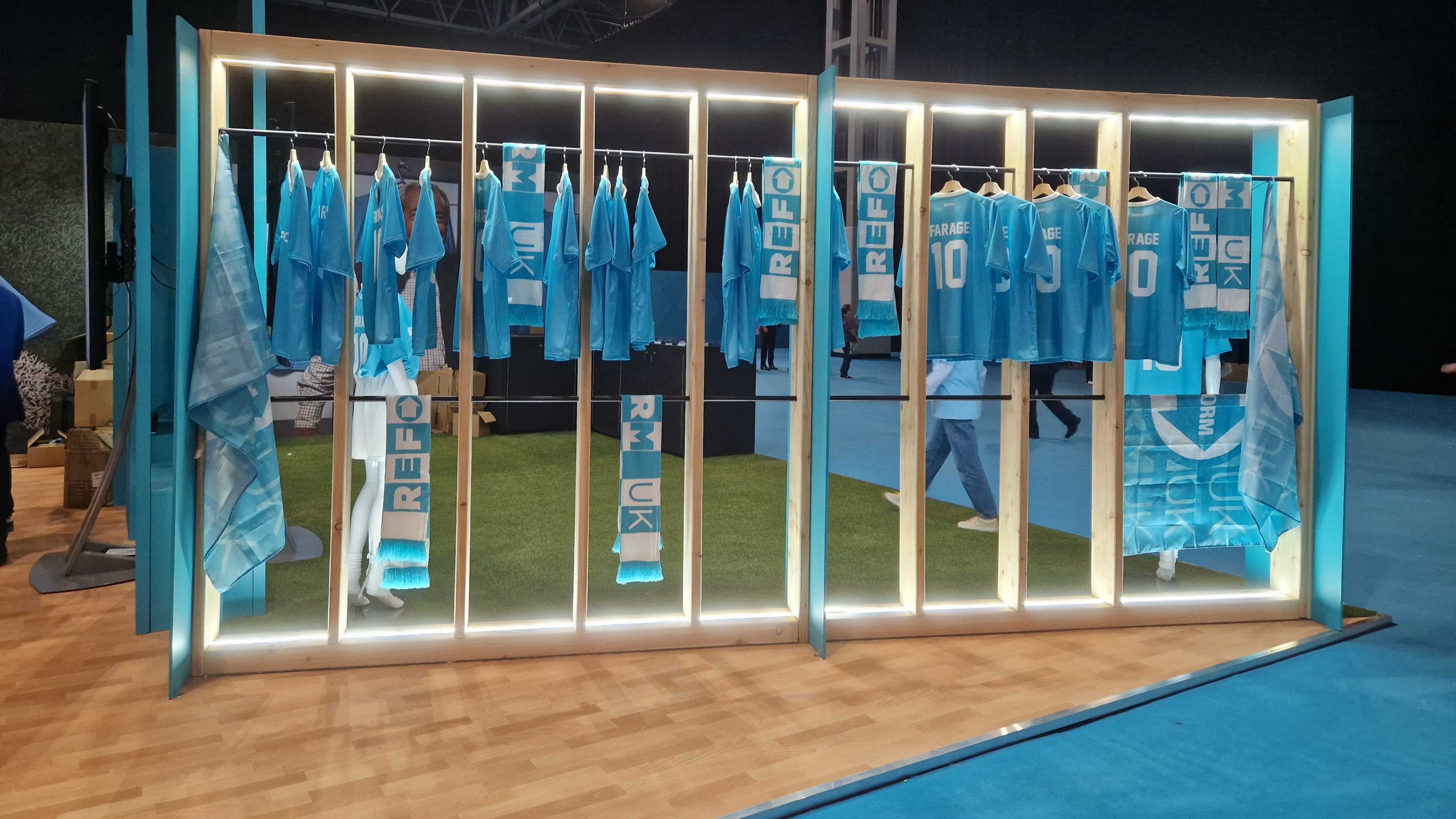 Reform FC t-shirts, a money-spinner for the party. (Imran Mulla/MEE)