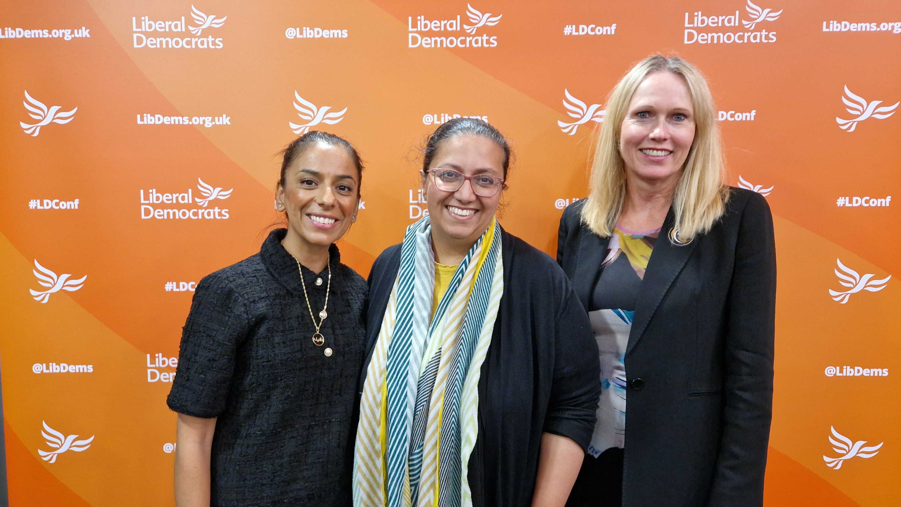Nailah Sharif (L), Hina Bokhari (M) and Anne-Marie Simpson (R). (Imran Mulla/MEE)