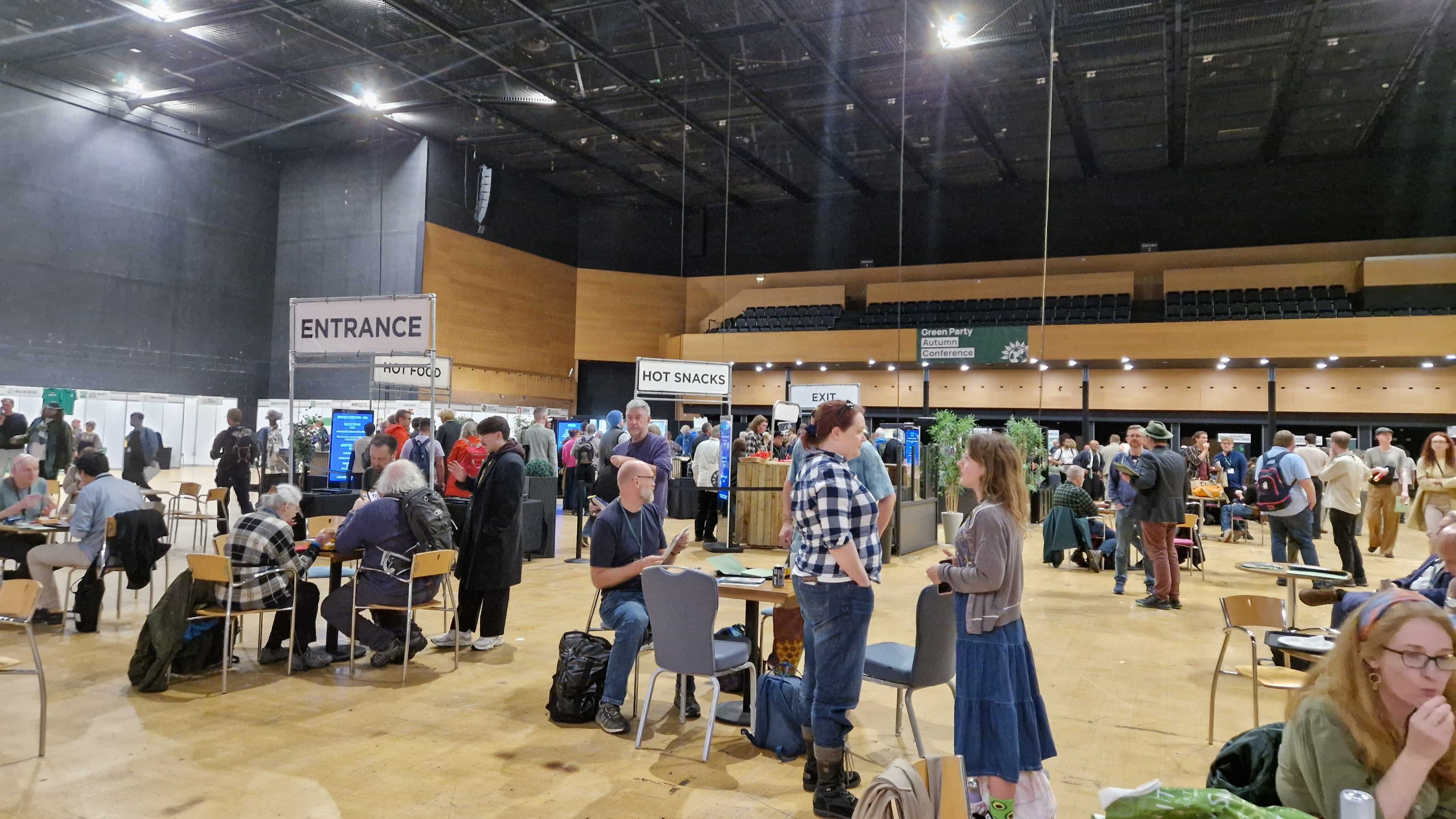 The exhibition hall at the Green Party conference in Bournemouth. (Imran Mulla/MEE)