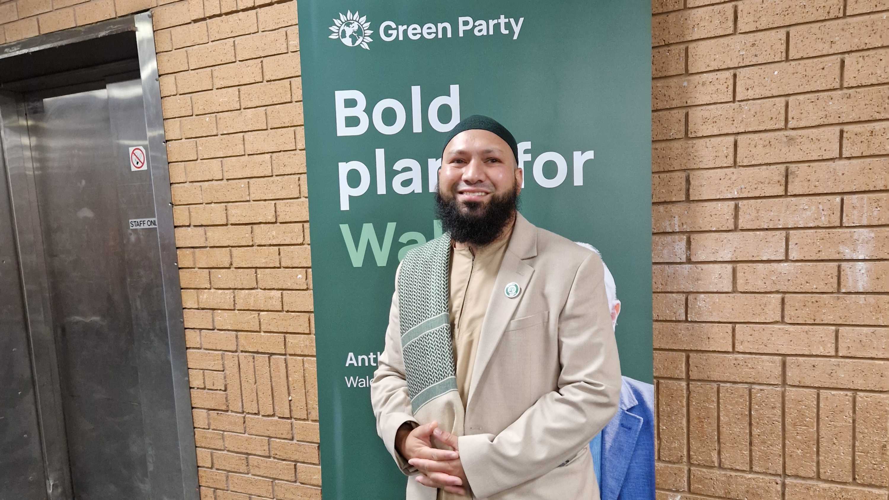 Green Party Co-Deputy Leader Mothin Ali at the party conference on Friday 3 October. (Imran Mulla/MEE)