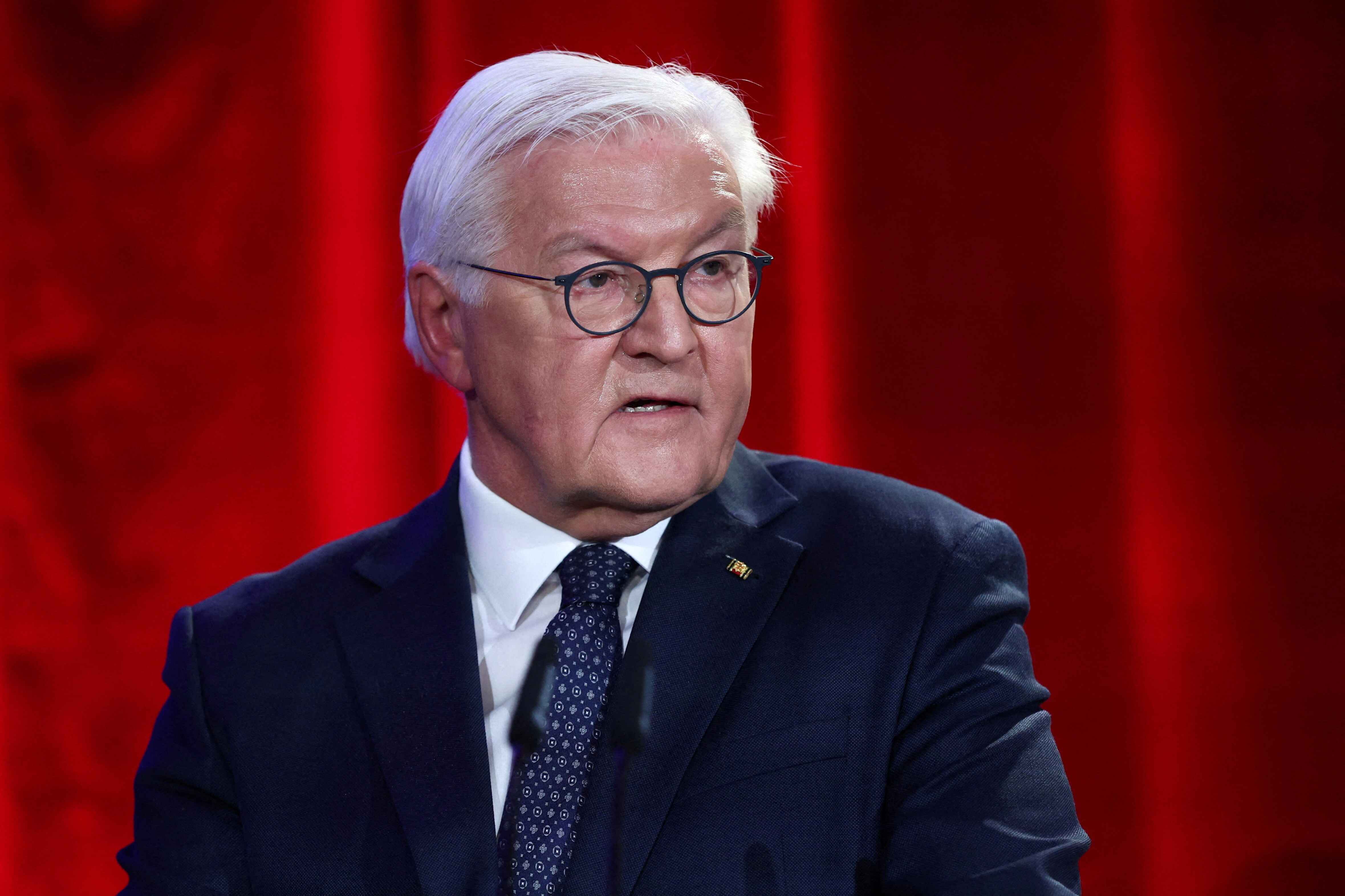German President Frank-Walter Steinmeier delivers a speech on current dangers to democracy, on the anniversary of the fall of the Berlin Wall in 1989, the Nazis anti-Jewish 