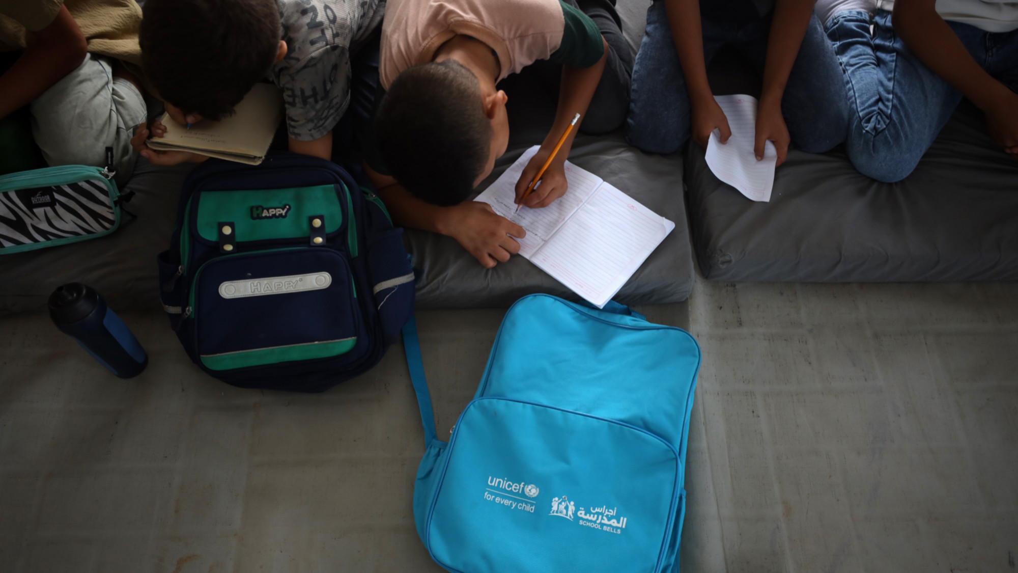 Palestinian students attend their first day of the new school year at a tent school in Gaza City on 19 September 2026 (Majdi Fathi/NurPhoto via Reuters)
