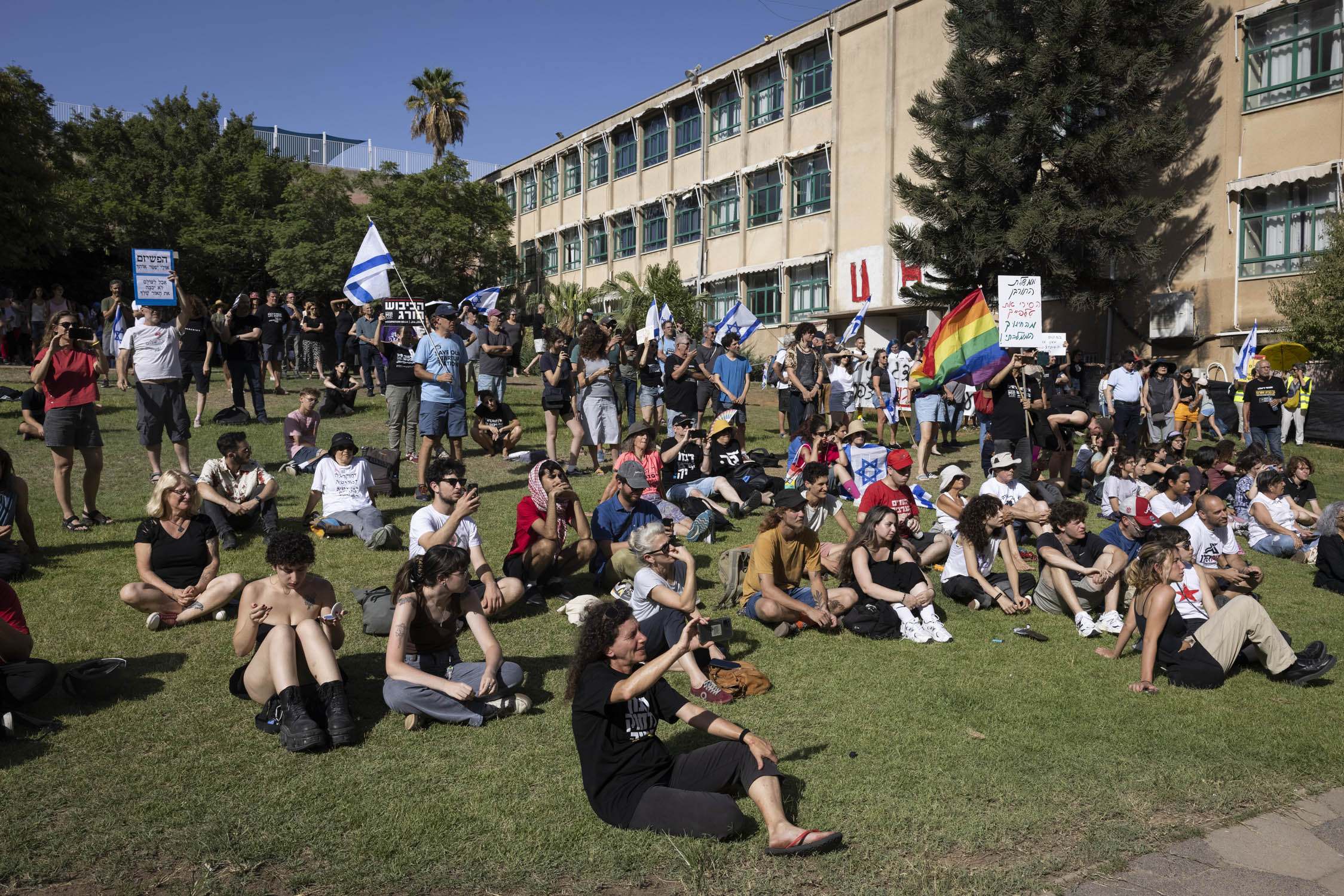 Activists gather at the Herzliya Hebrew Gymnasium high school in central Tel Aviv for the Youth Against Dictatorship event (MEE/Oren Ziv)