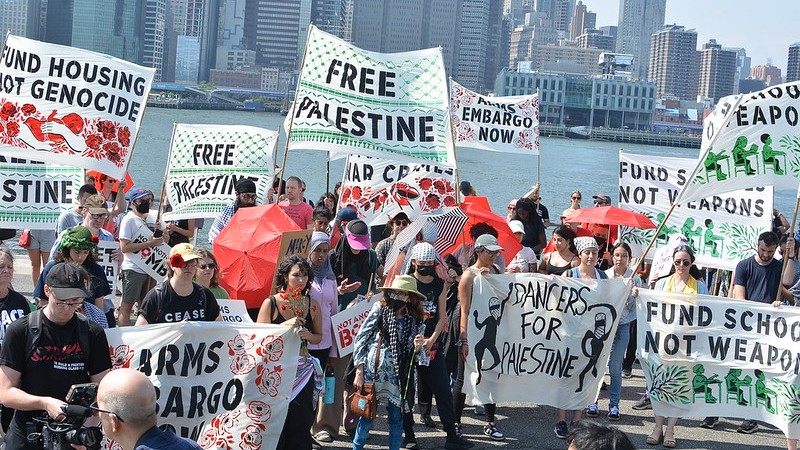 Dancers for Palestine contingent at a New York rally demanding an arms embargo against Israel