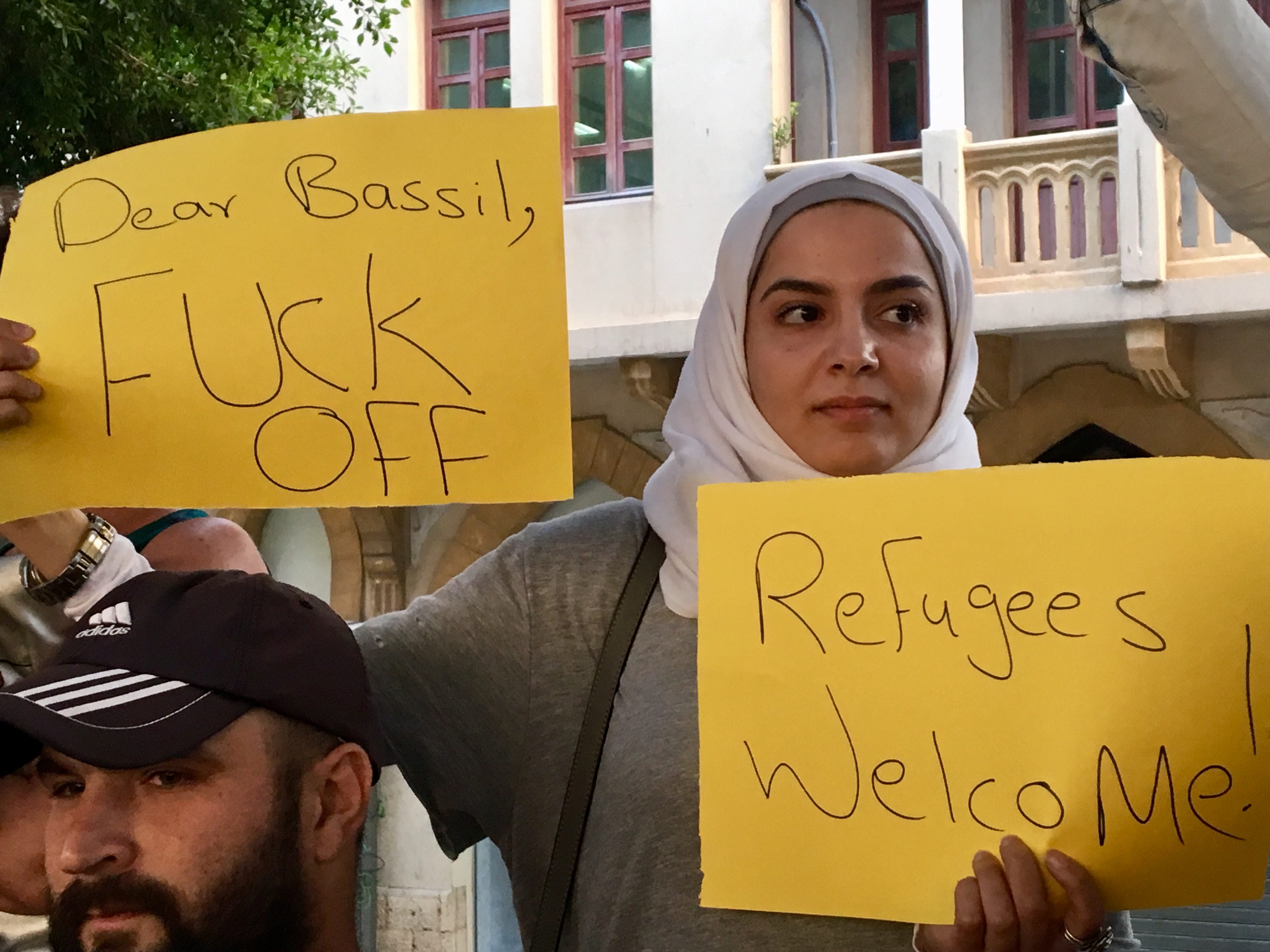Lebanese protestors in Beirut decry comments they describe as xenophobic and racist towards Syrian refugees by Foreign Minister Gebran Bassil and other officials (MEE/Kareem Chehayeb)