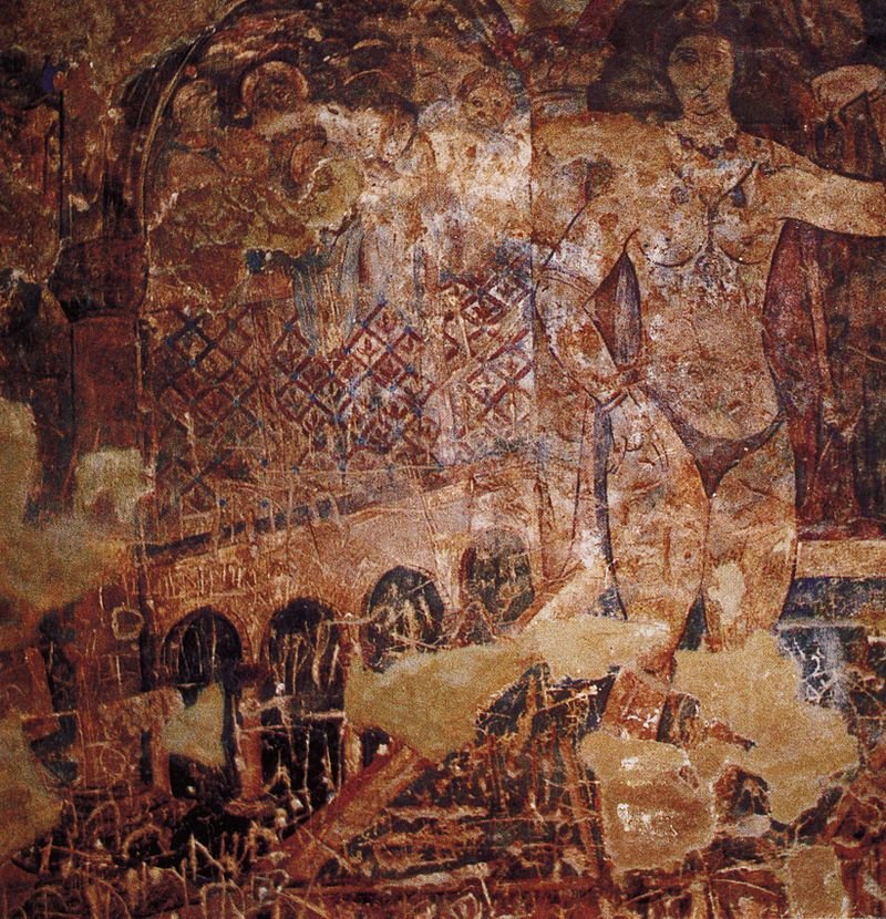 Fresque représentant une femme en train de se baigner, sur le site de Quseir Amra, en Jordanie (Wikimedia)