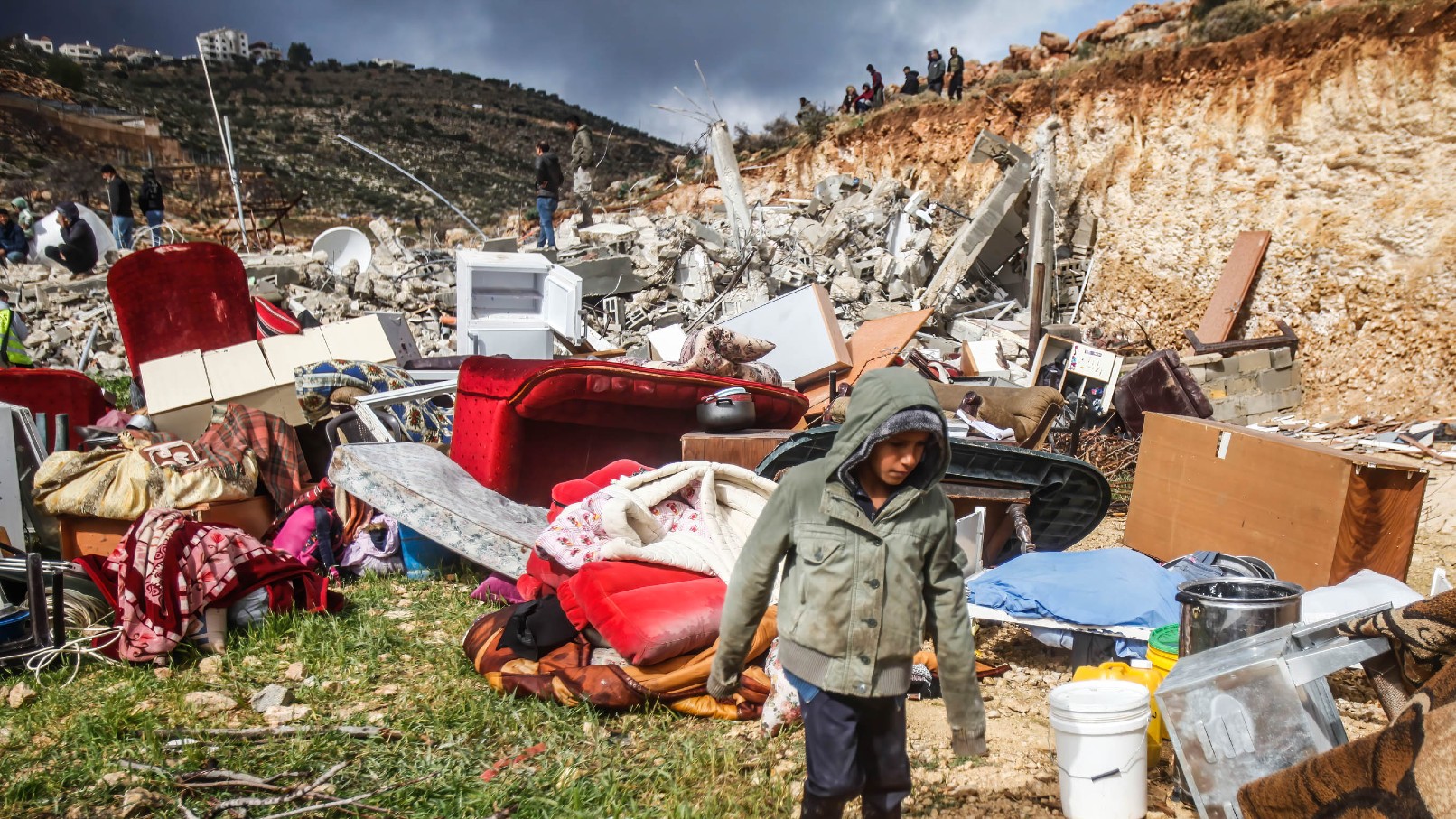 A view of a wreckage and remains of a destroyed house belonging to a Palestinian family after Israeli army demolished it because this house was built in Area C, which was classified in the Oslo Accords in 1993, in Duma village, south of Nablus, in the occupied West Bank.