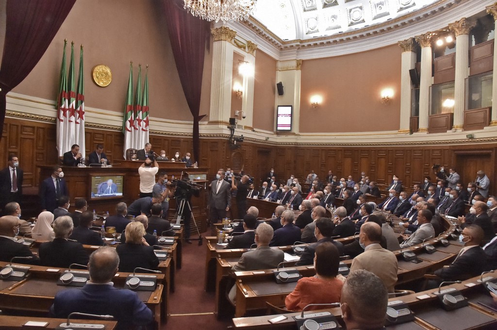 Algerian MPs attend the opening ceremony of the parliamentary session of 2021-2022 in Algiers on 2 September 2021 (Ryad Kramdi/AFP)